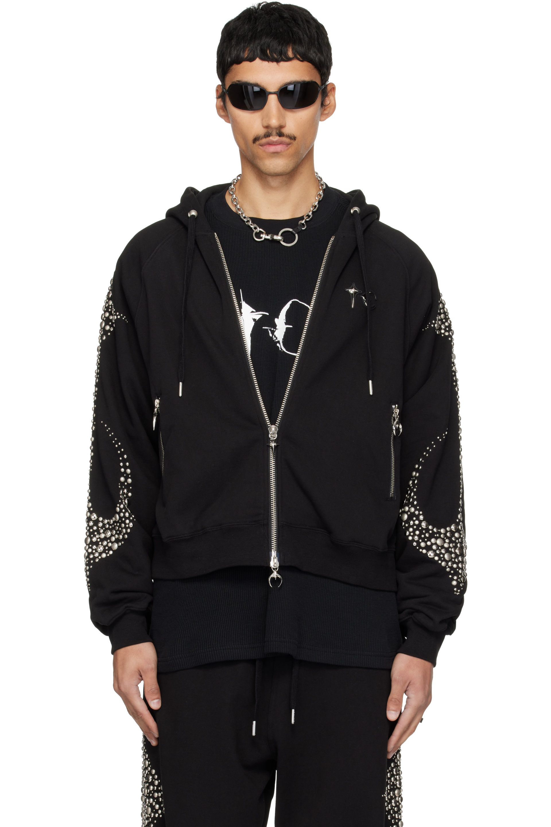 Thug Club - Pull à capuche noir à glissière et à clous