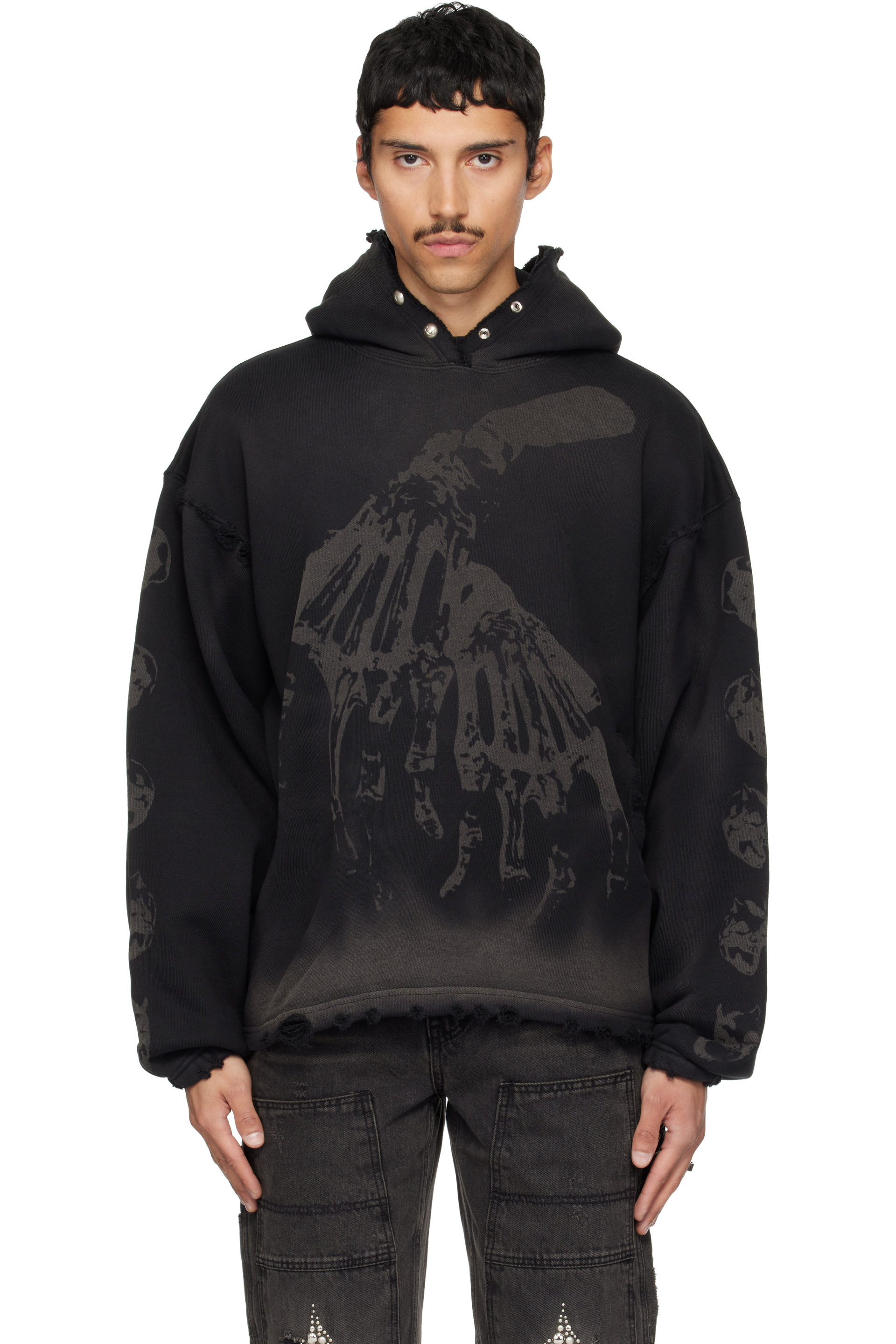 Thug Club - Pull à capuche noir à logo et à images