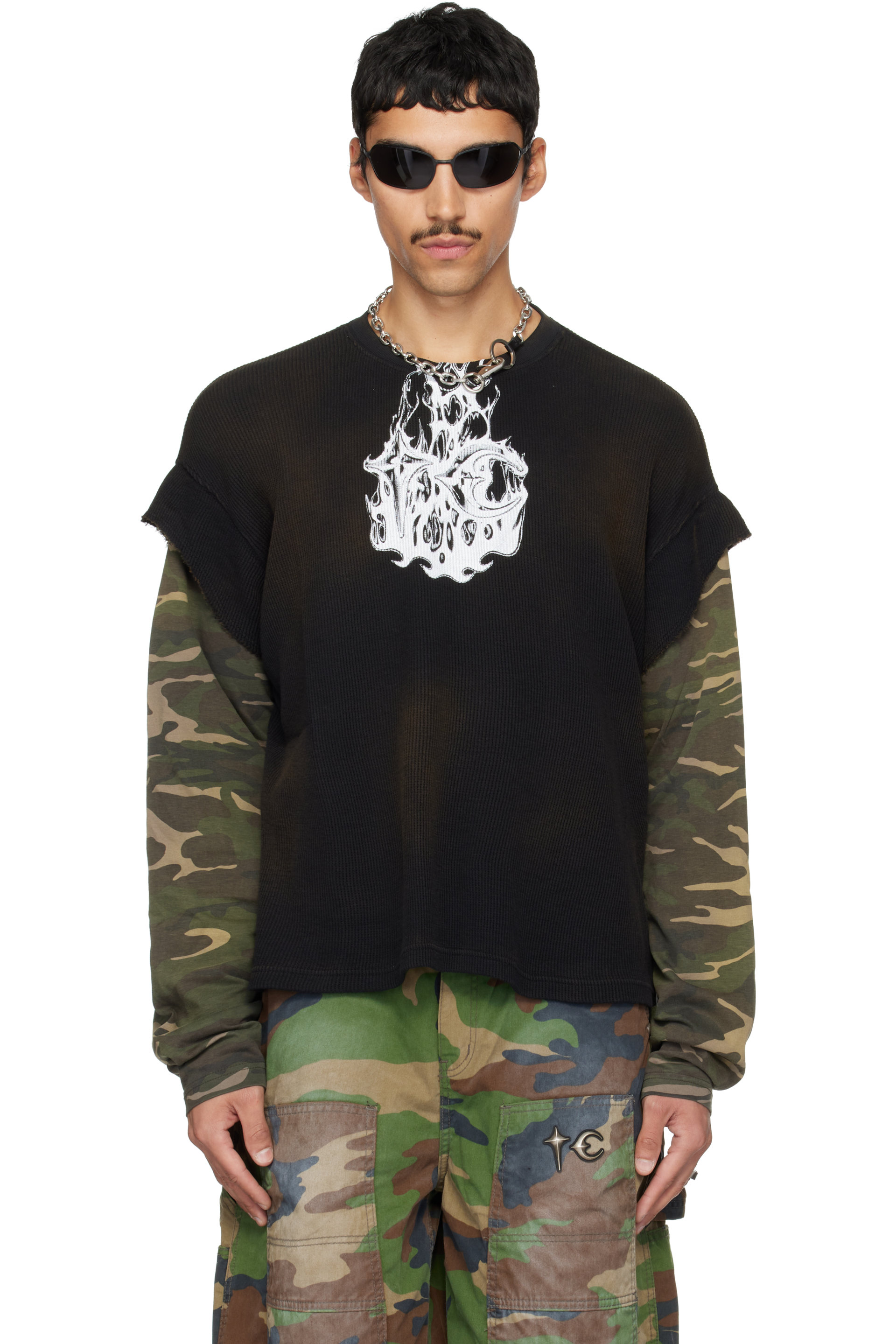 Thug Club - Black & Khaki Hellfire Layered T-shirt