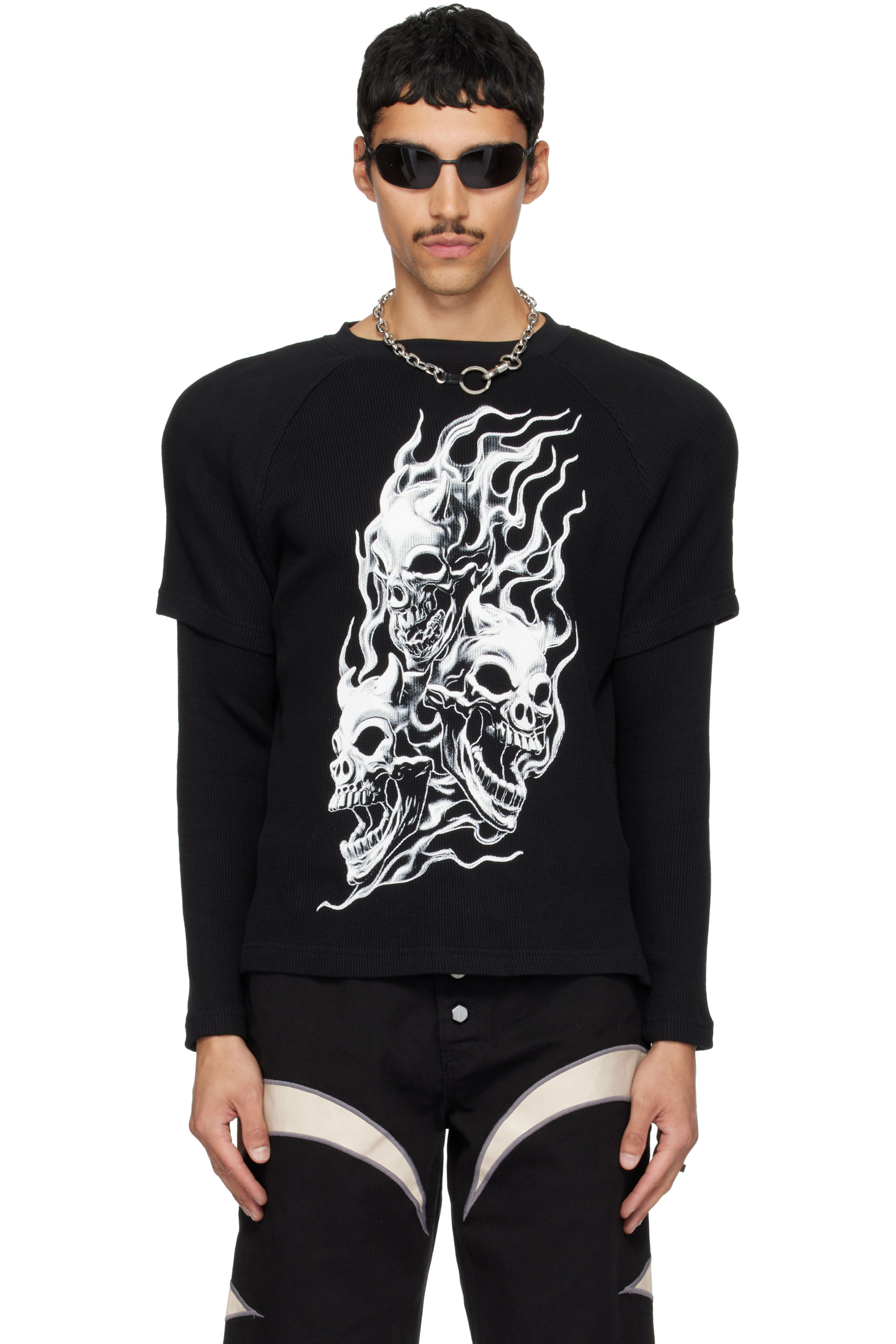 Thug Club - Black Bulk Shoulder Three Riding Skull Layered T-shirt