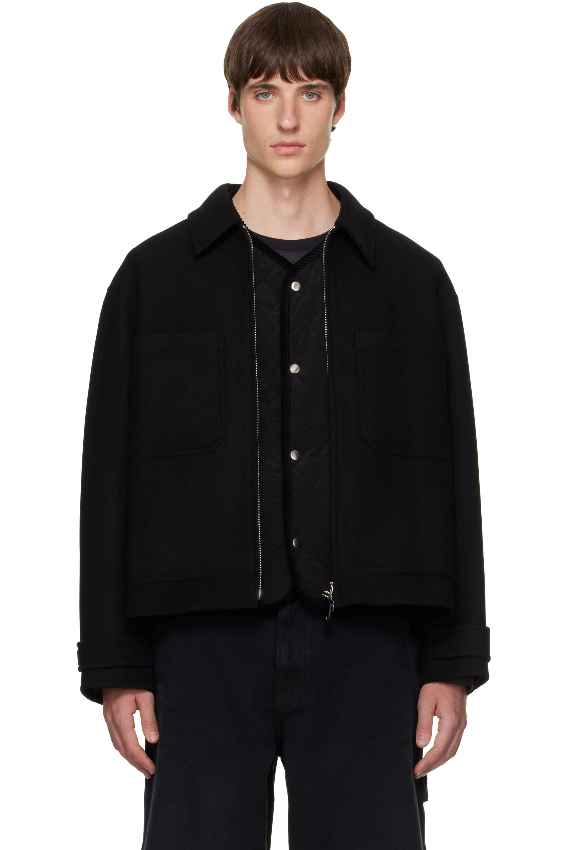 Solid Homme - Blouson étagé noir en laine