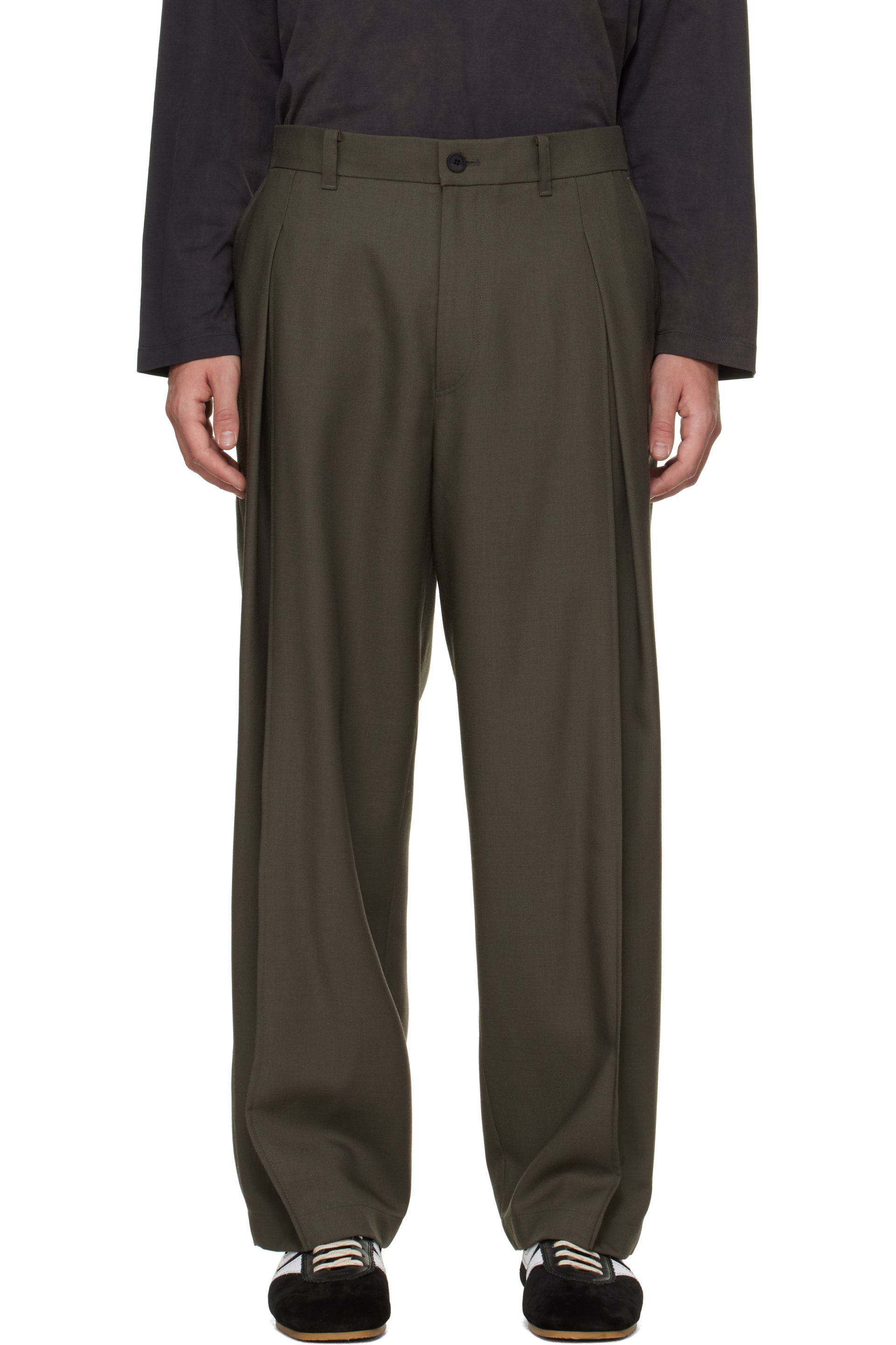Solid Homme - Pantalon vert en laine à plis