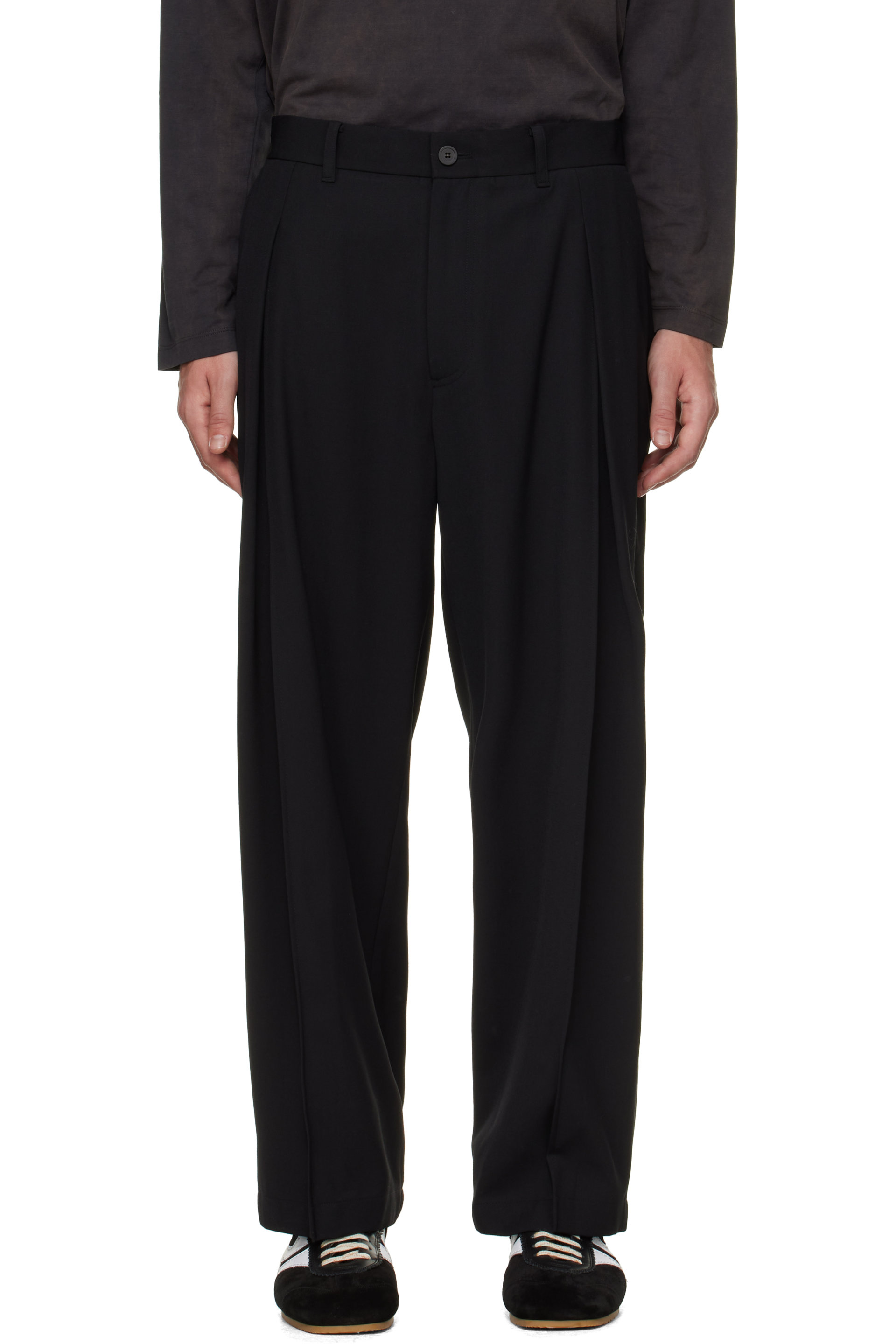 Solid Homme - Pantalon noir en laine à plis