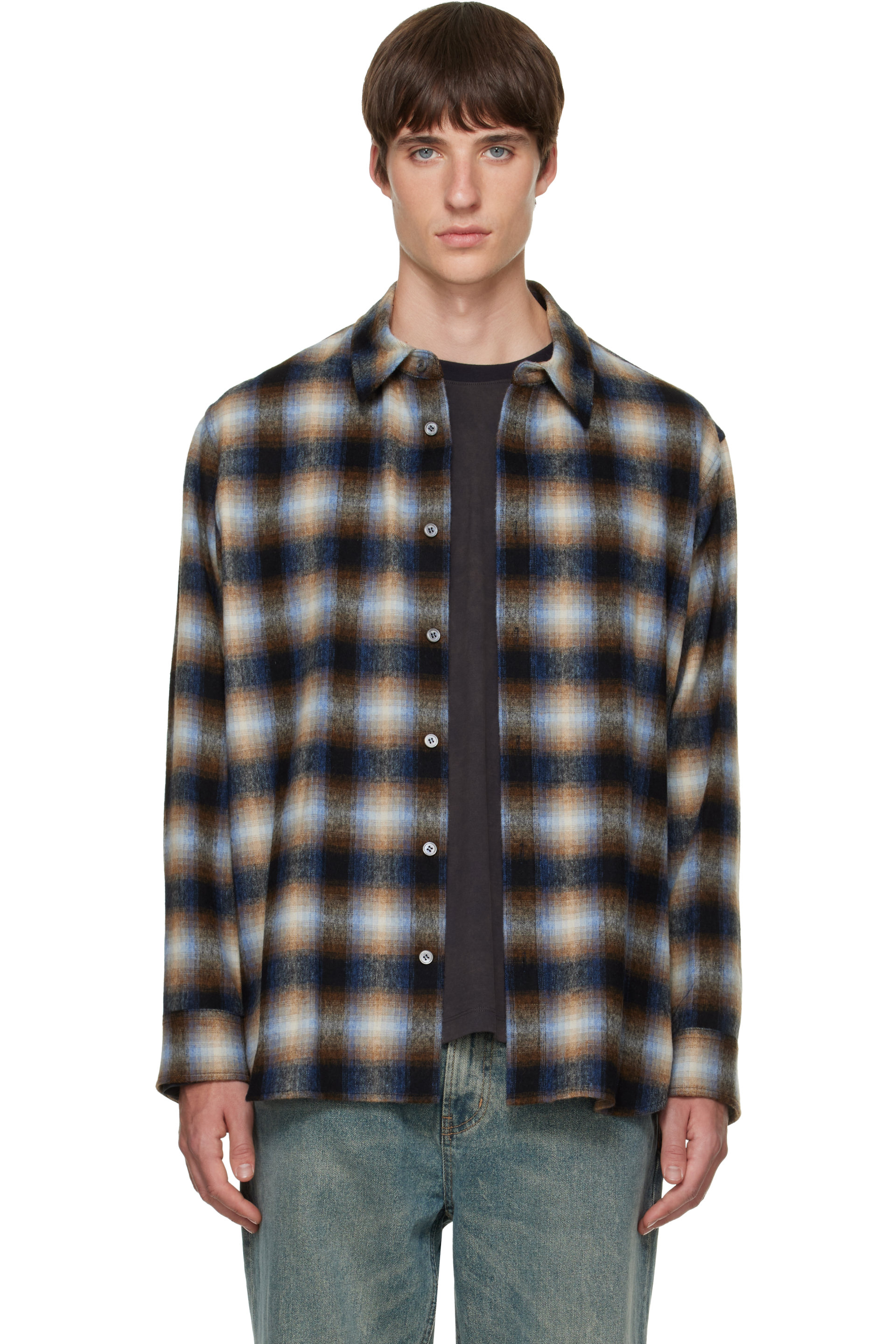 Solid Homme - Chemise bleu marine en laine à carreaux