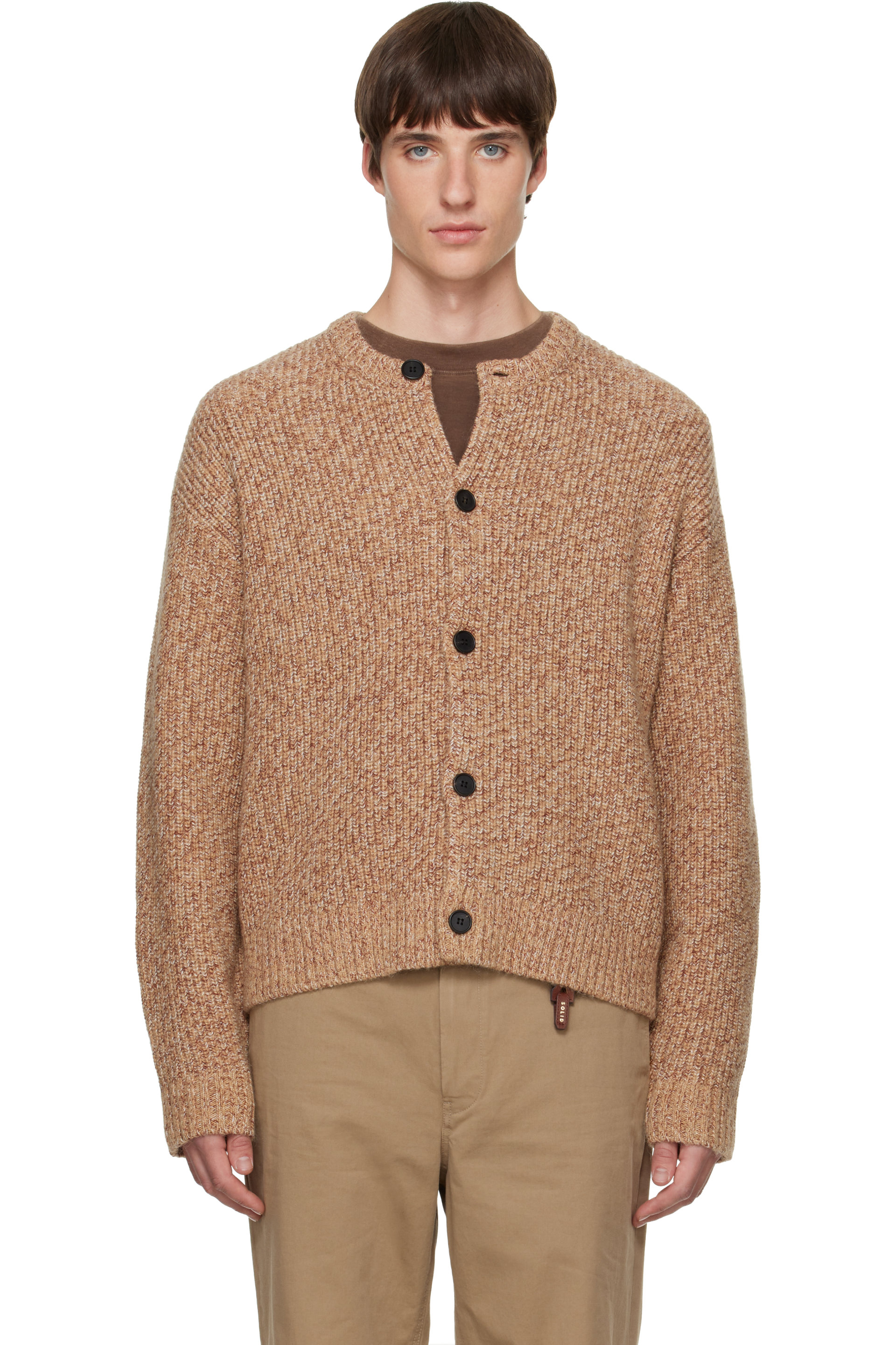Solid Homme - Cardigan beige en laine à boutons
