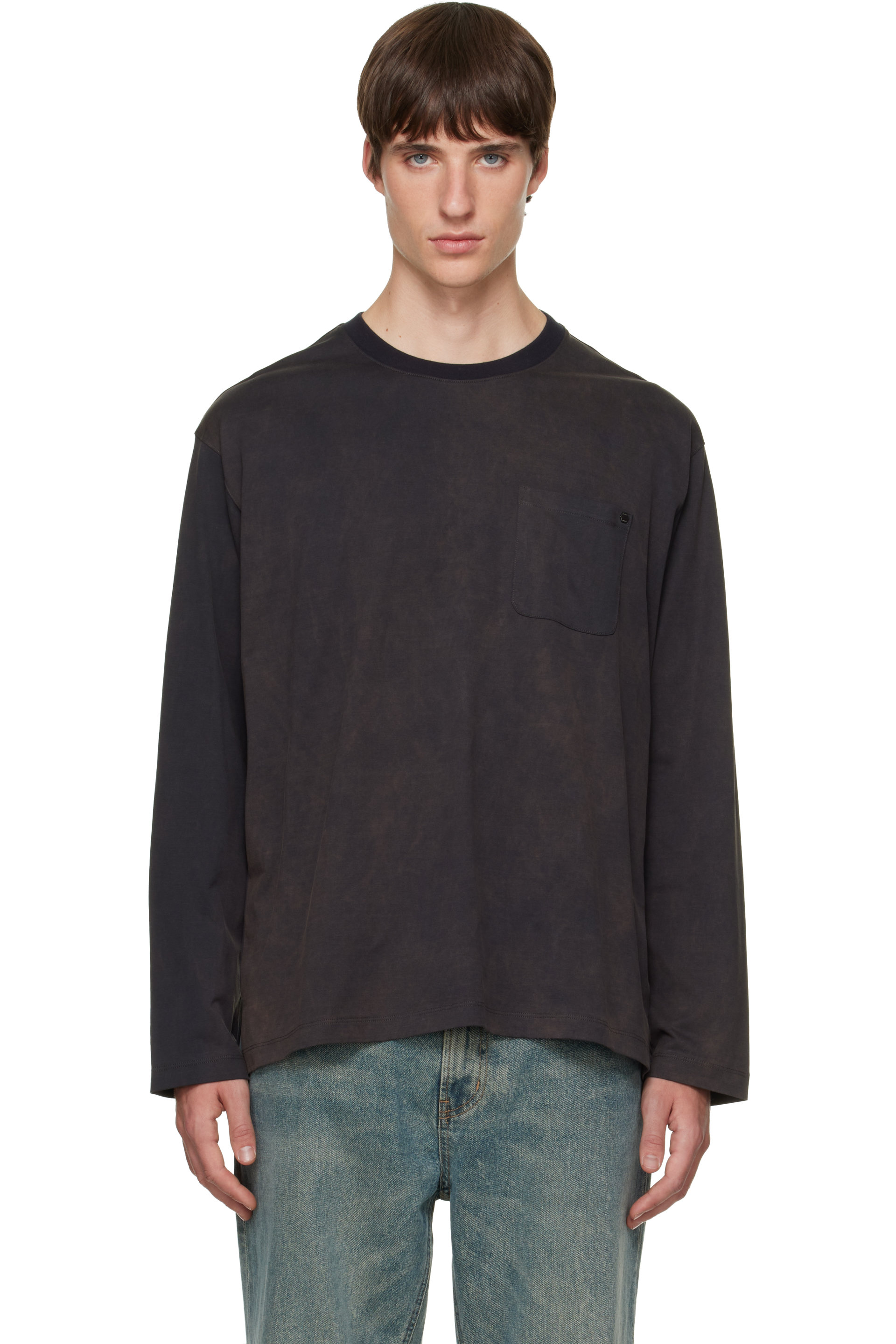Solid Homme - T-shirt à manches longues gris à poche plaquée