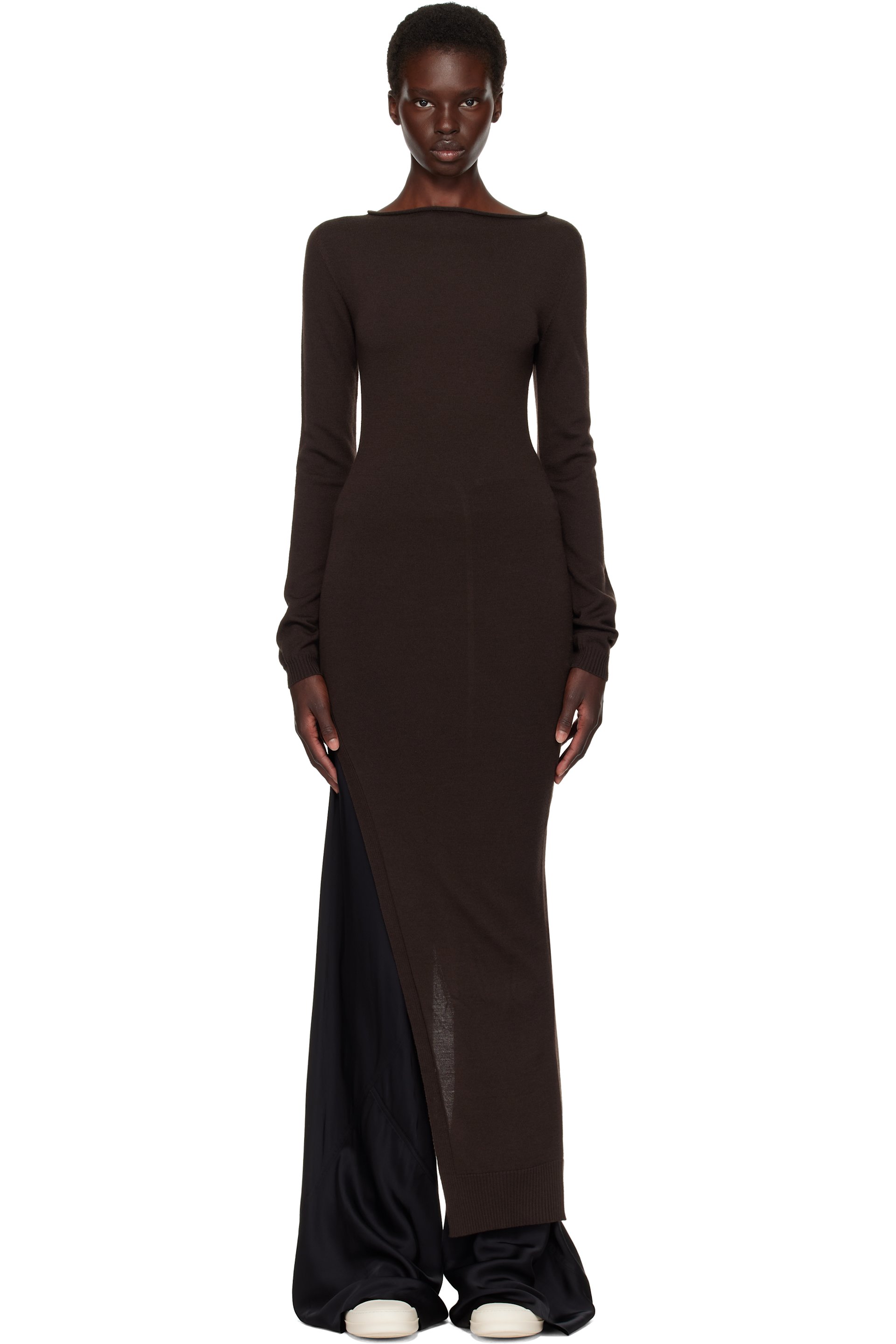 Rick Owens - Robe midi à manches longues Easy brune - Tower