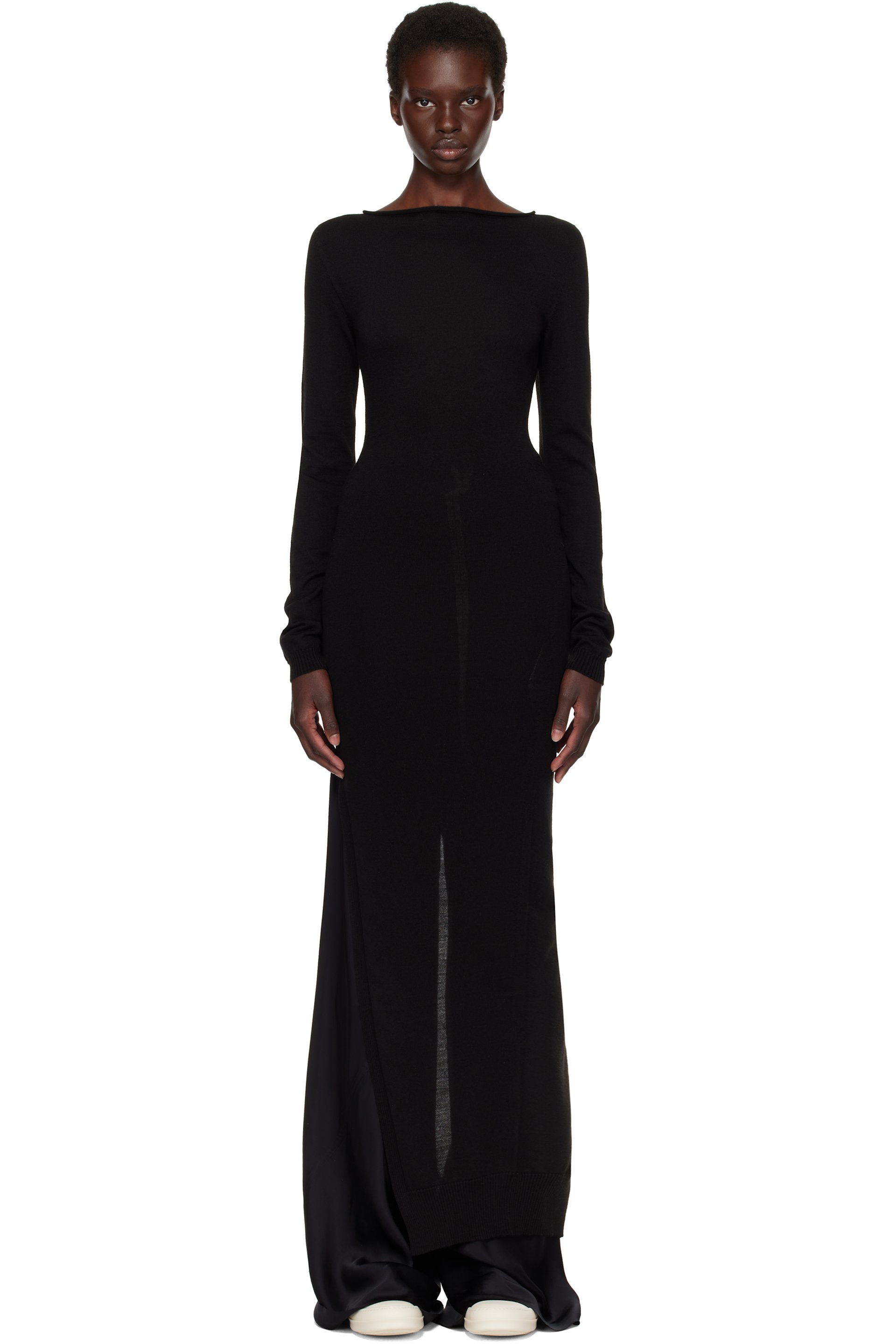 Rick Owens - Robe midi à manches longues Easy noire - Tower