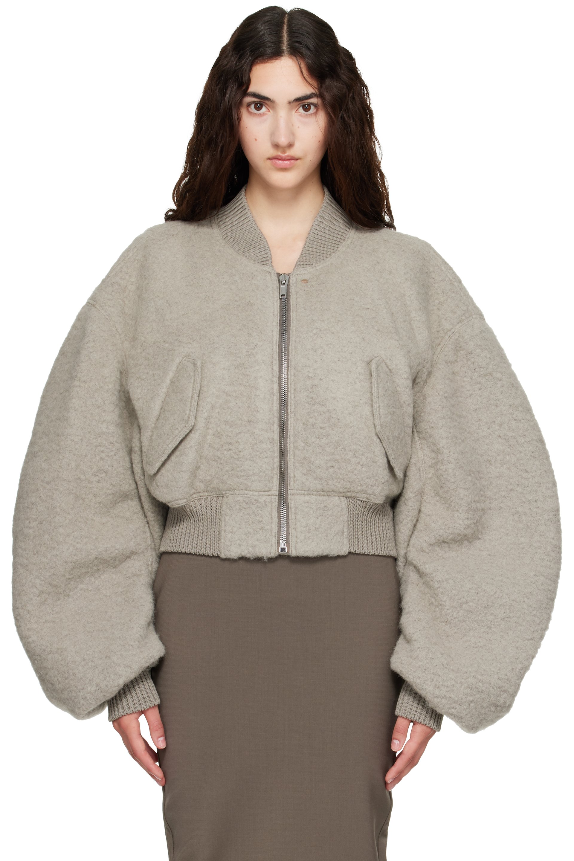 Rick Owens - Gray Tower Secchia Cropped Flight Jacket