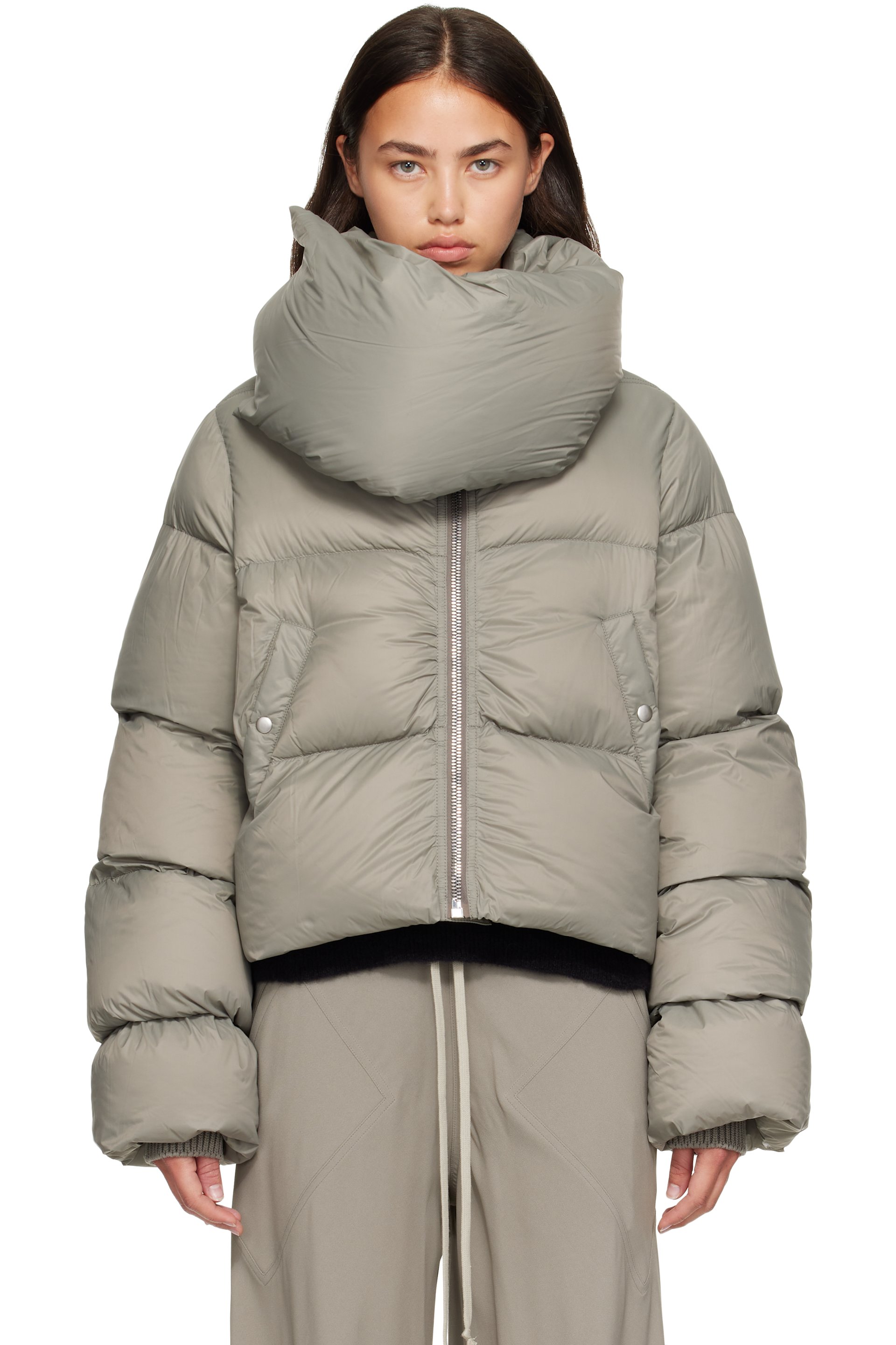 Rick Owens - Gray Tower Funnel Neck Down Jacket