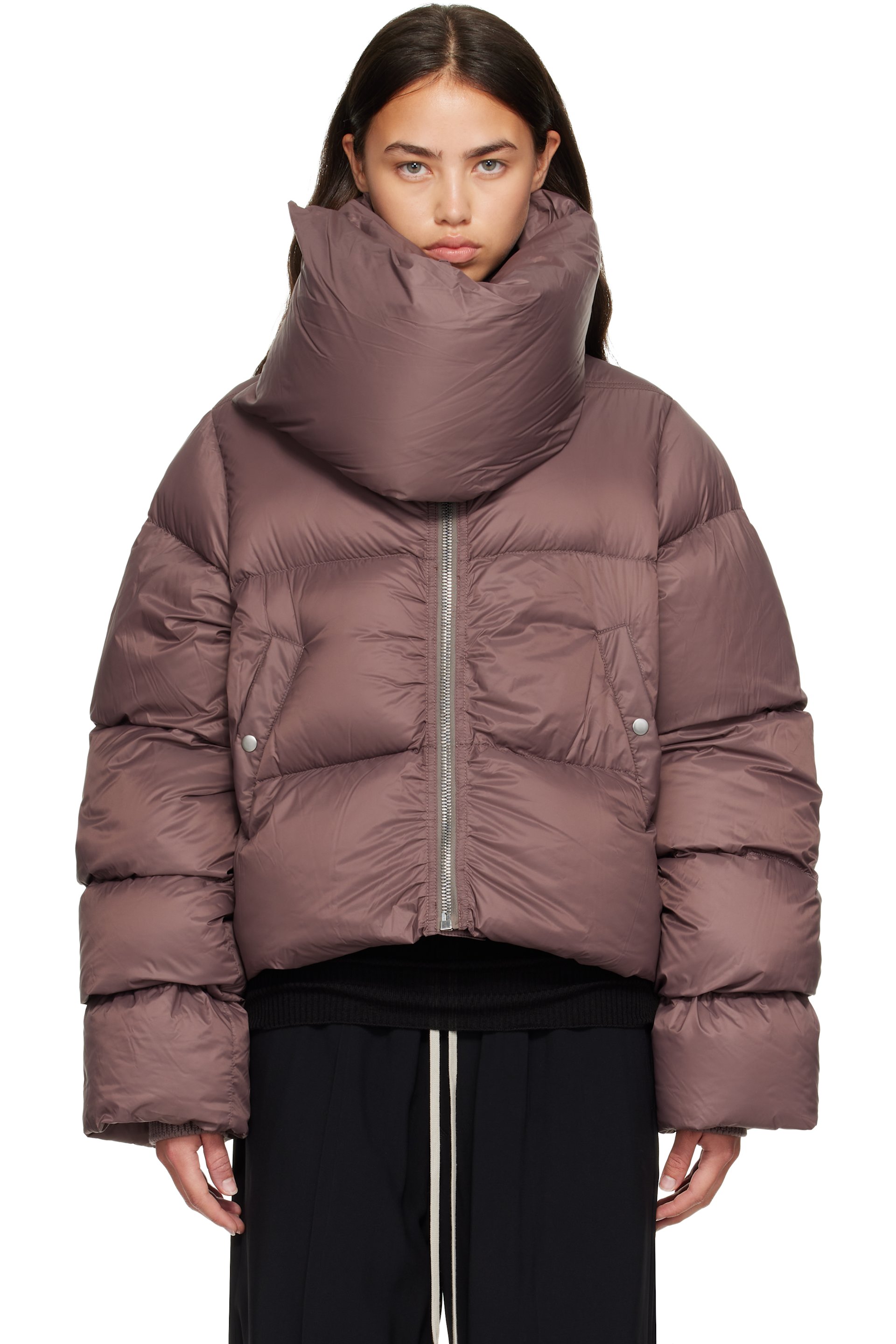 Rick Owens - Burgundy Tower Funnel Neck Down Jacket