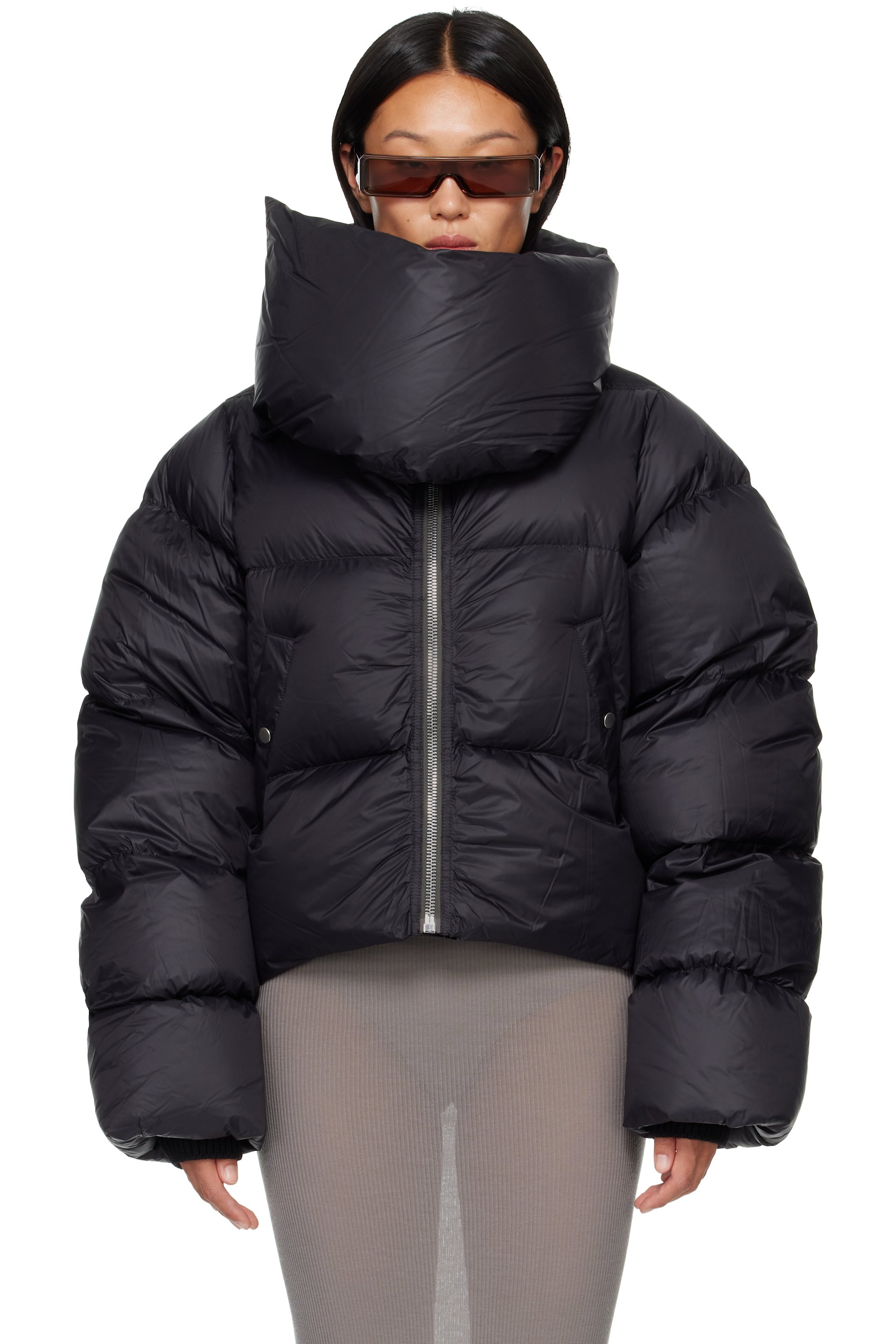 Rick Owens - Black Tower Funnel Neck Down Jacket