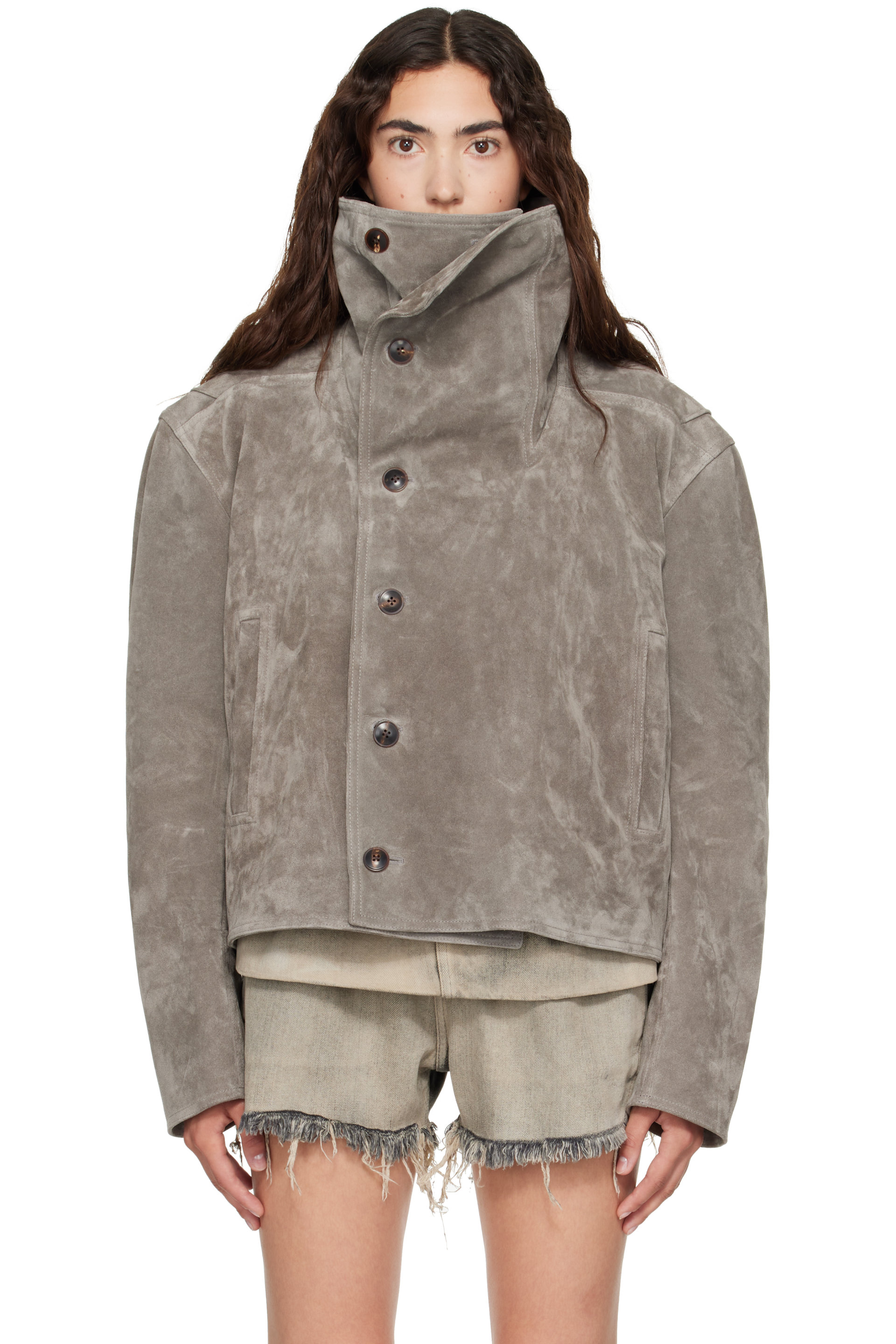 Rick Owens - Gray Tower Biker Jumbo Stooges Leather Jacket