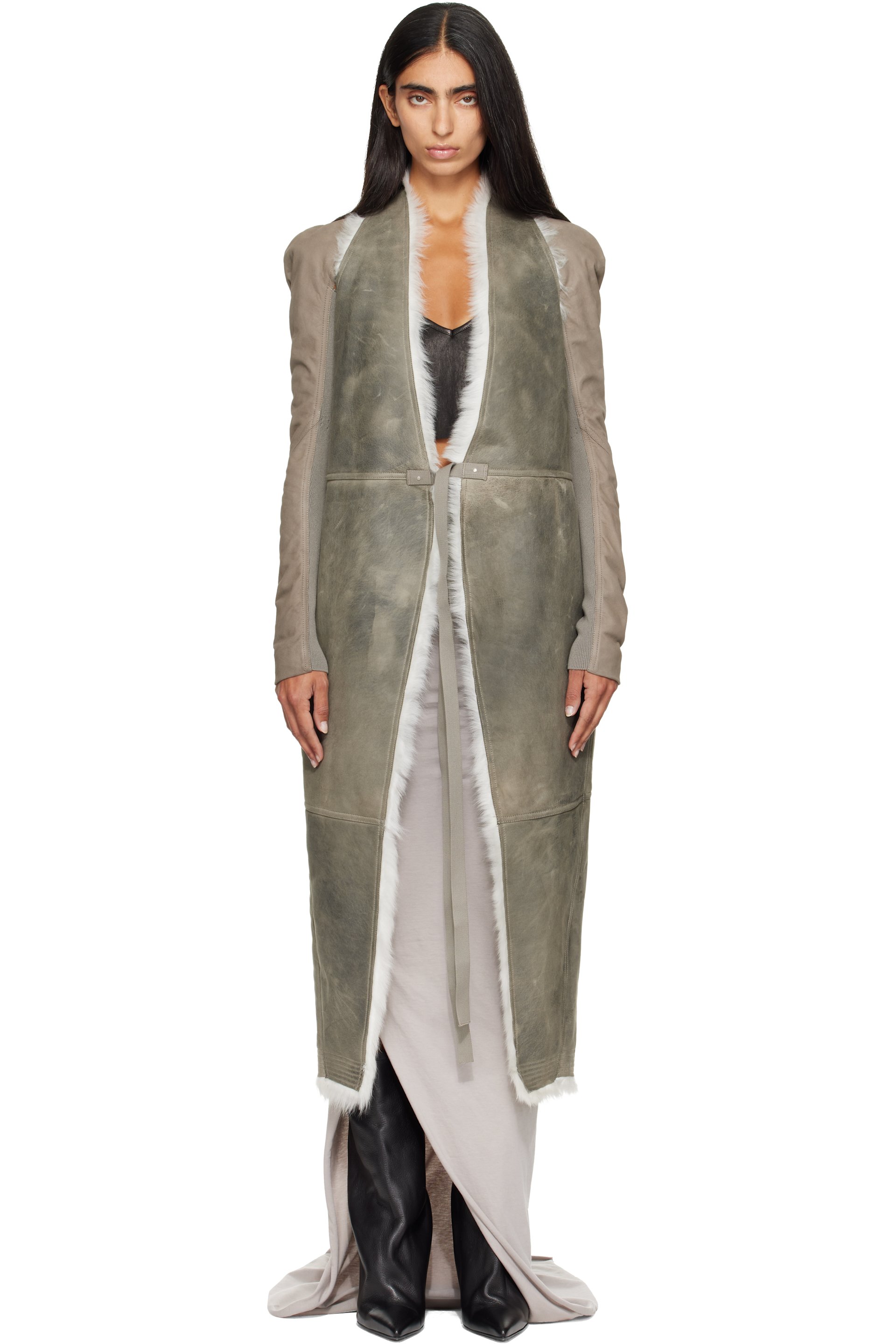 Rick Owens - Taupe Tower Cyclops Shearling Vest