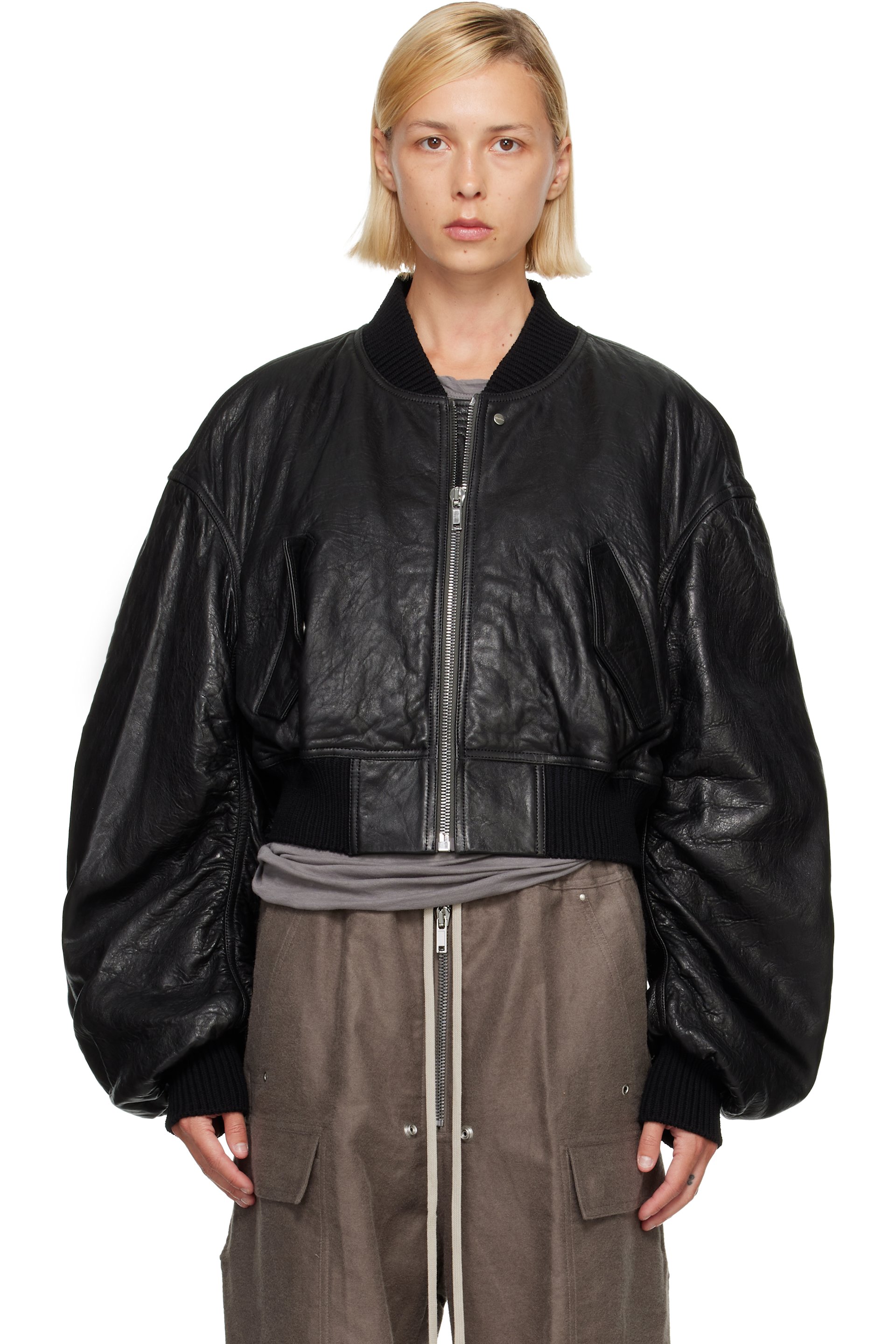 Rick Owens - ブラック Tower Secchia クロップド レザー フライトジャケット