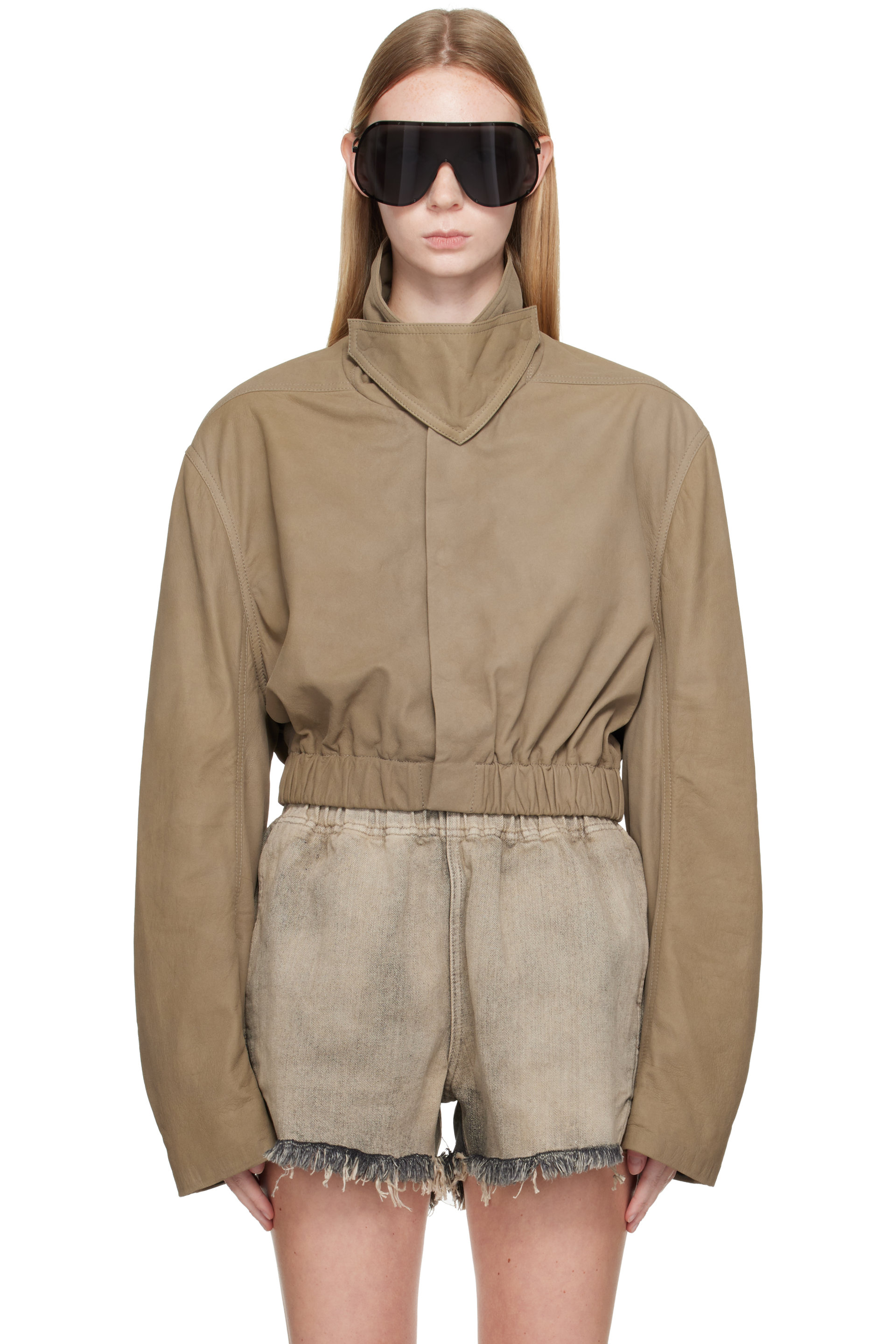Rick Owens - Taupe Tower Collared Mac Leather Jacket