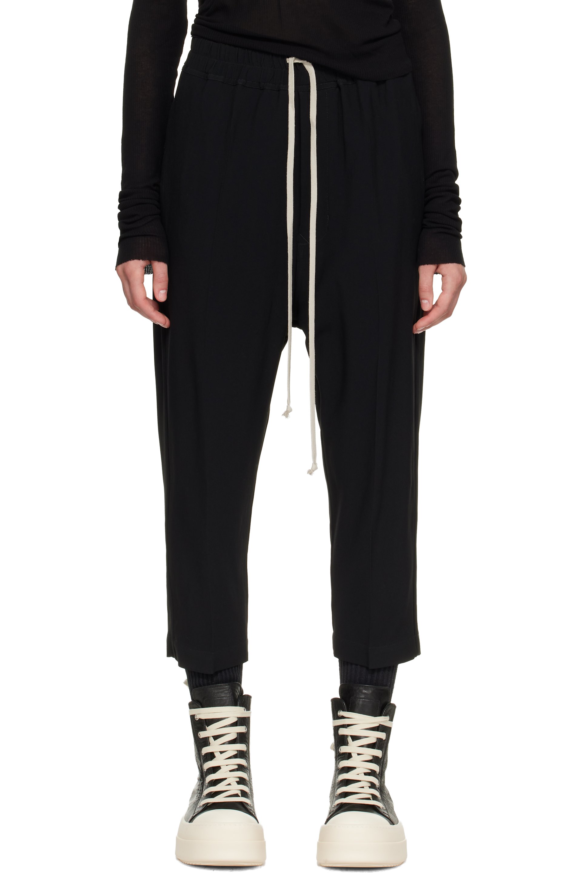 Rick Owens - Black Drawstring Astaires Cropped Trousers