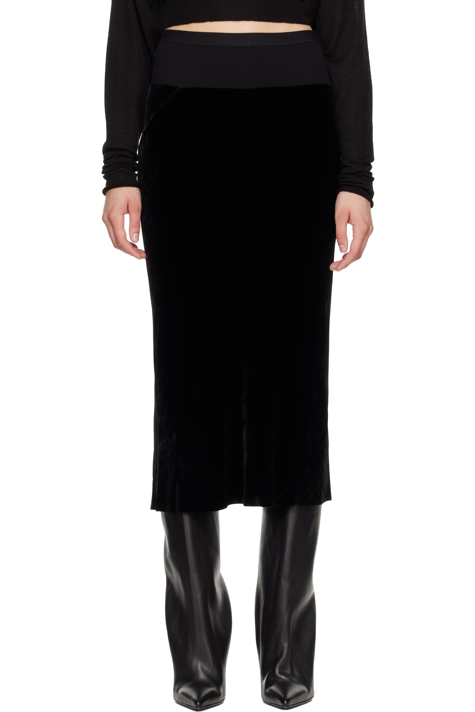 Rick Owens - Black Tower Knee Bias Midi Skirt