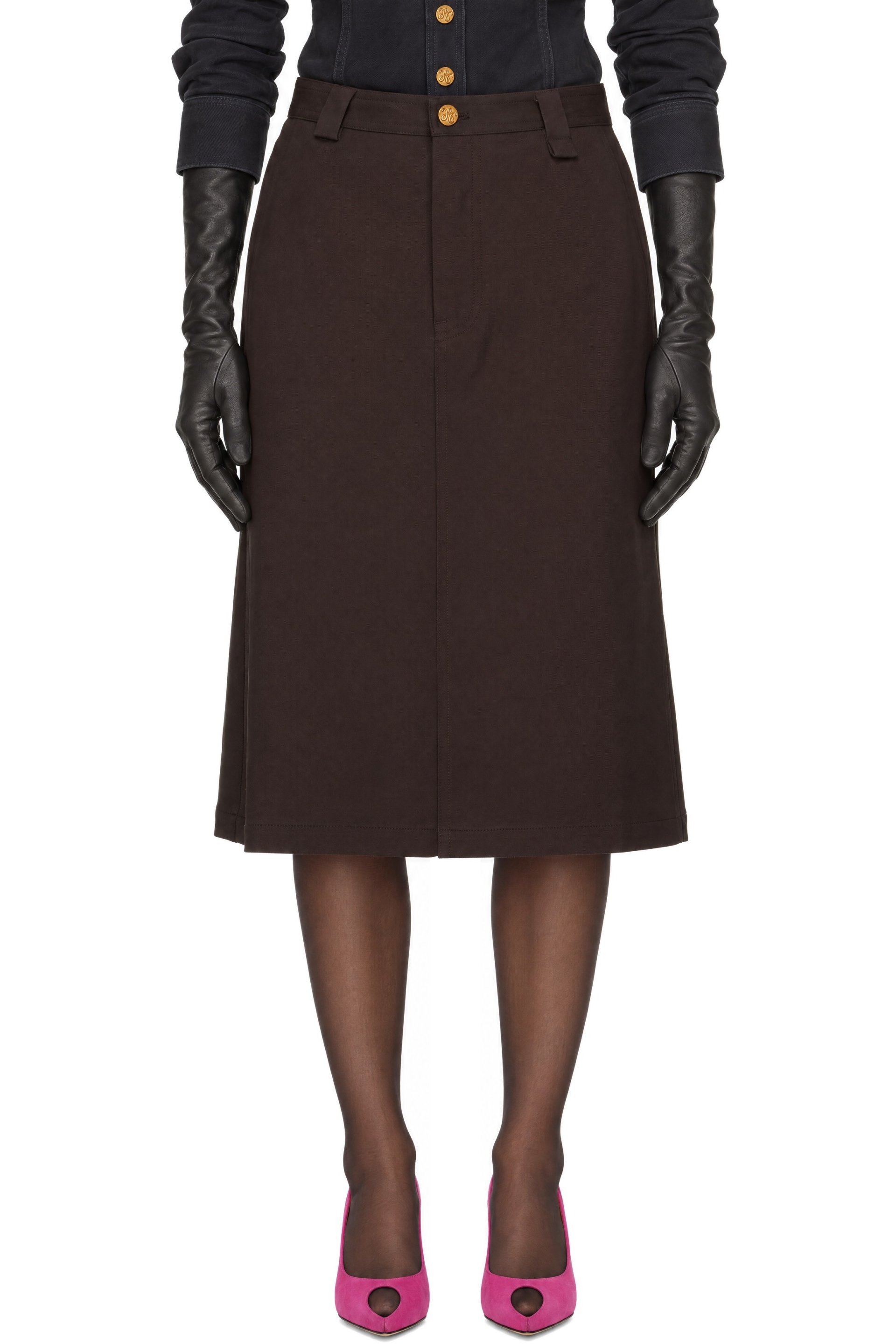 WILLY CHAVARRIA - Brown Uniform Midi Skirt