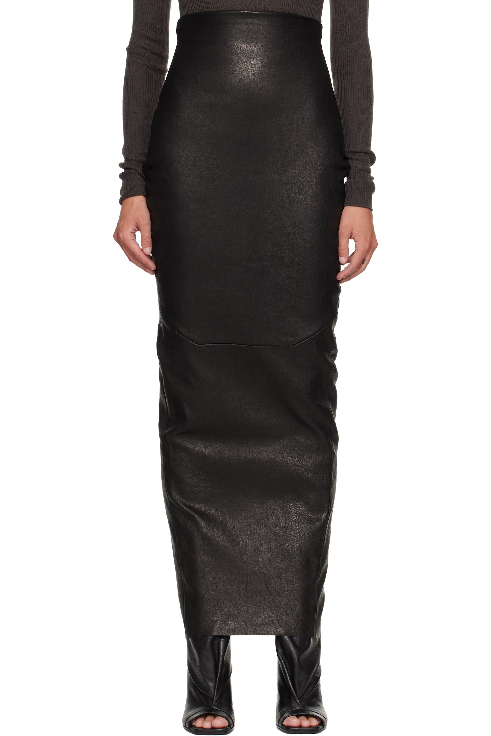 Rick Owens - Black Tower Dirt Pillar Leather Maxi Skirt