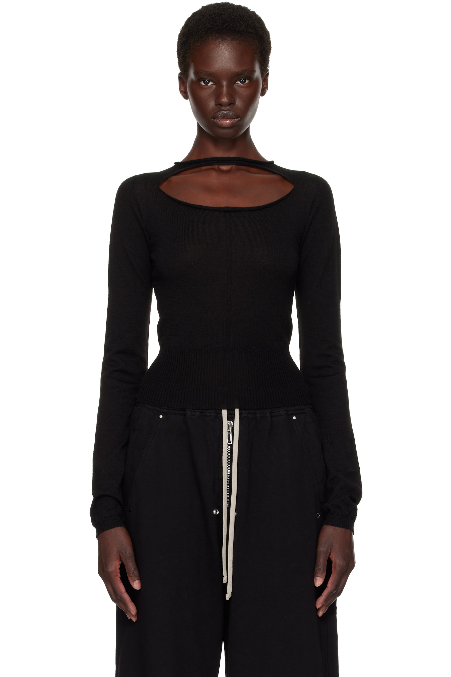 Rick Owens - Black Tower Slashed Cropped Pull Sweater