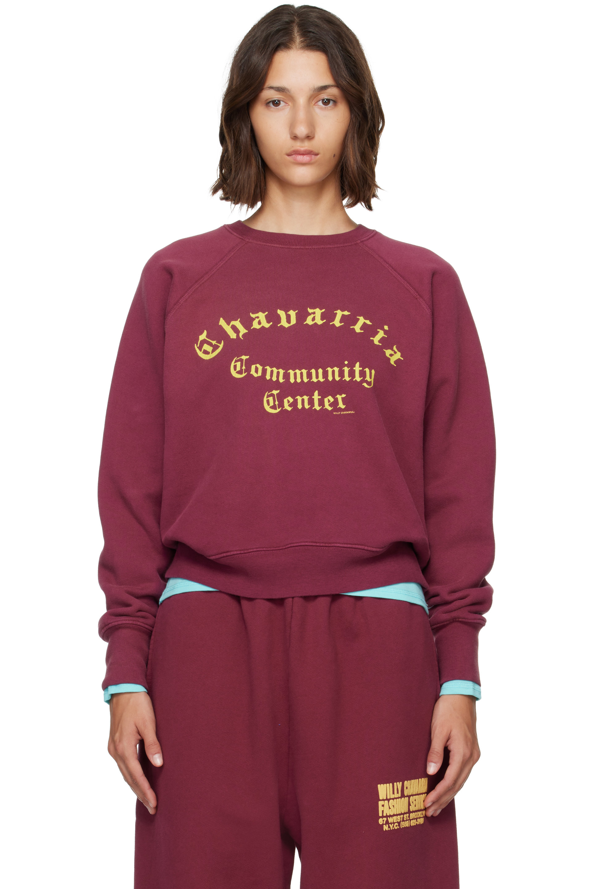 WILLY CHAVARRIA - Burgundy 'Community Center' Raglan Sweatshirt