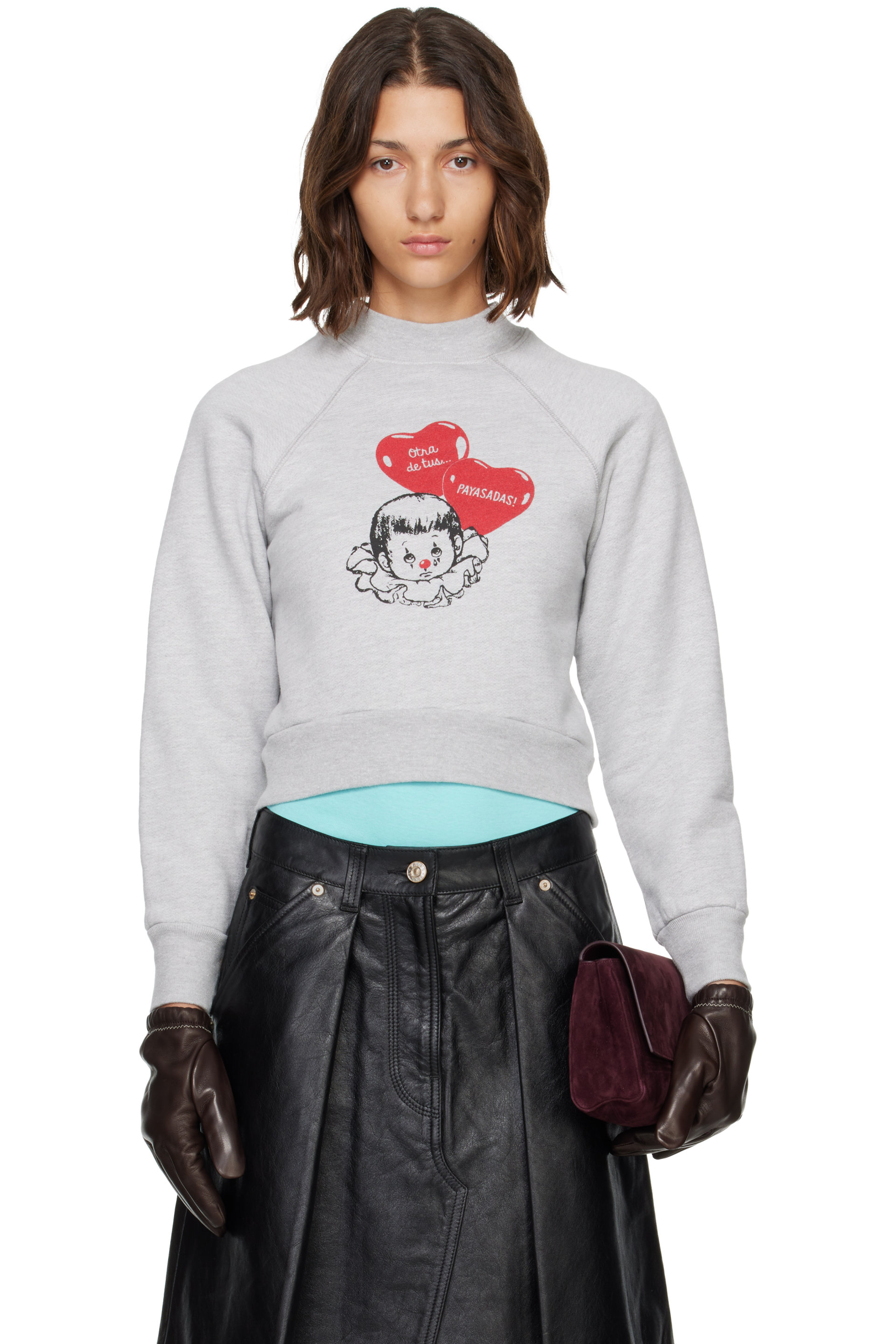WILLY CHAVARRIA - Gray 'PAYASADAS!' Shrunken Crew Sweatshirt
