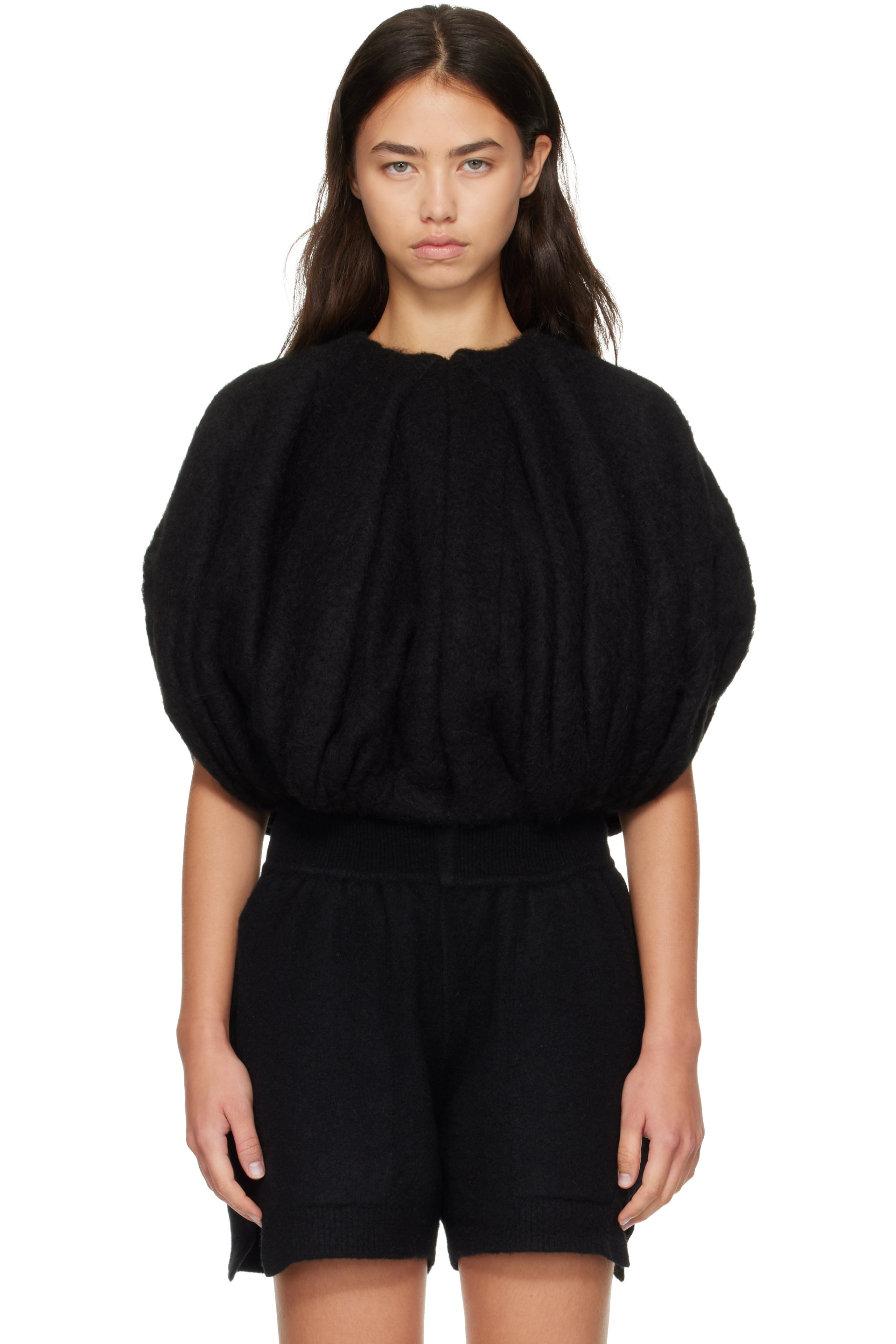 Rick Owens - Black Tower Temple Bubble Cropped Sweater