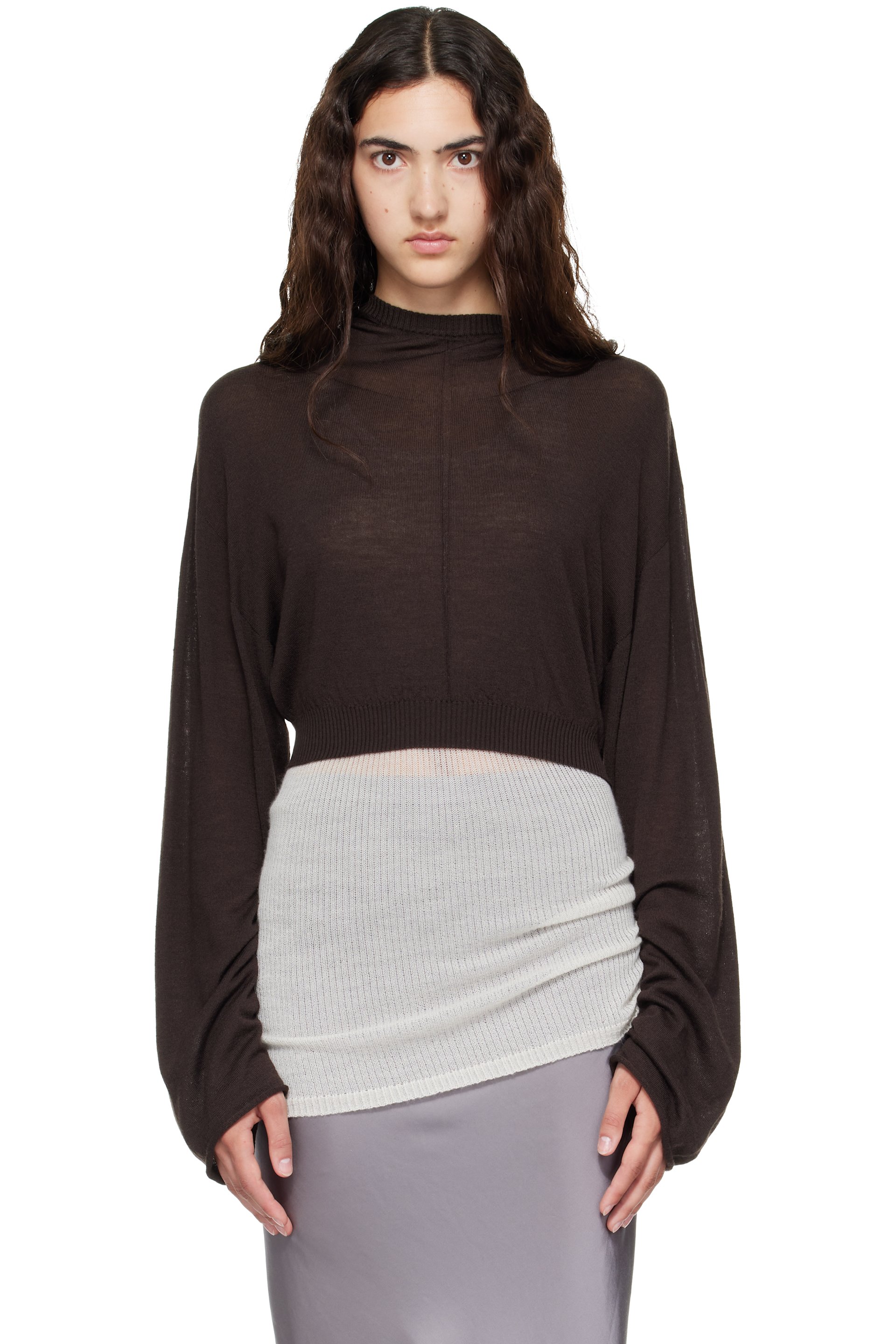 Rick Owens - Brown Tower Cropped Tunic Hoodie