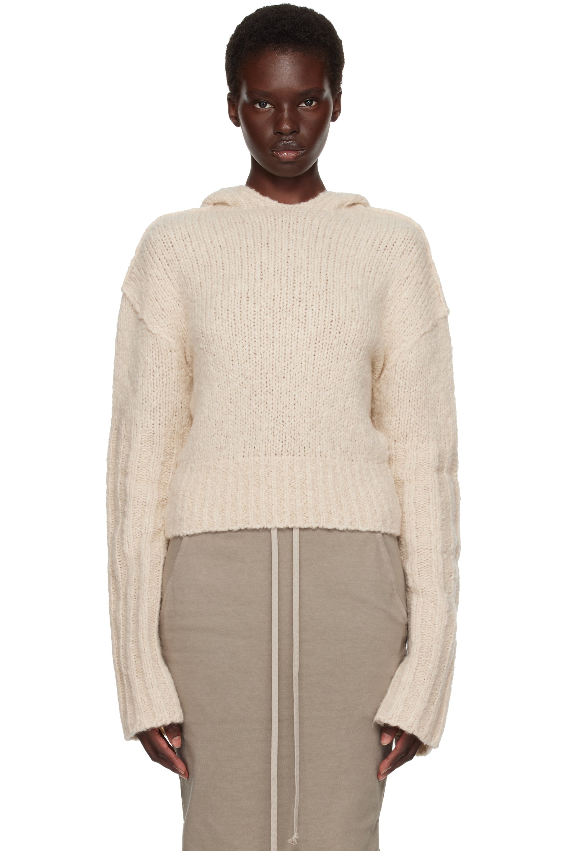 Rick Owens - 灰白色 Tower Pullover Cropped 连帽衫
