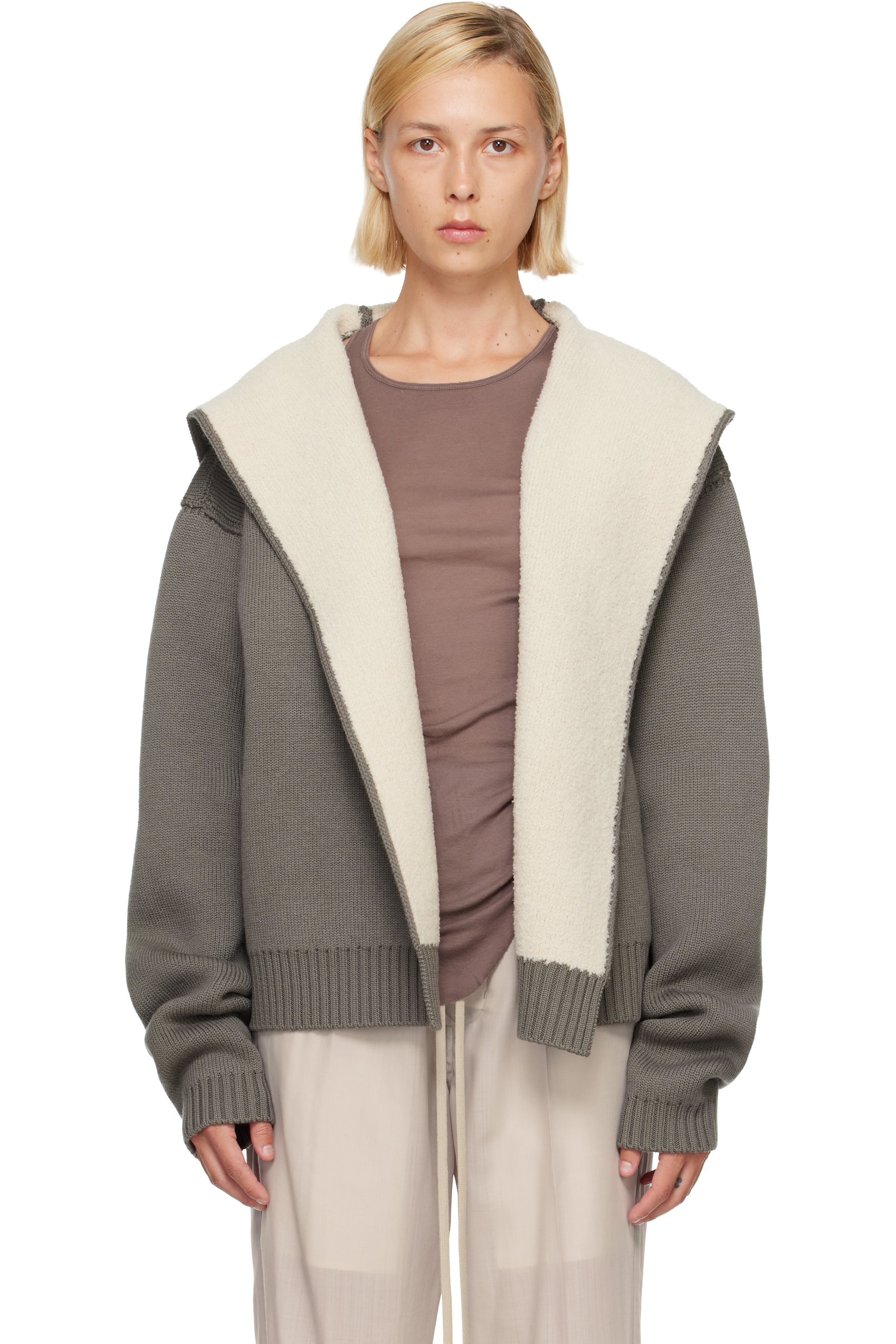 Rick Owens - グレー＆オフホワイト Tower Robe リバーシブル フーディ