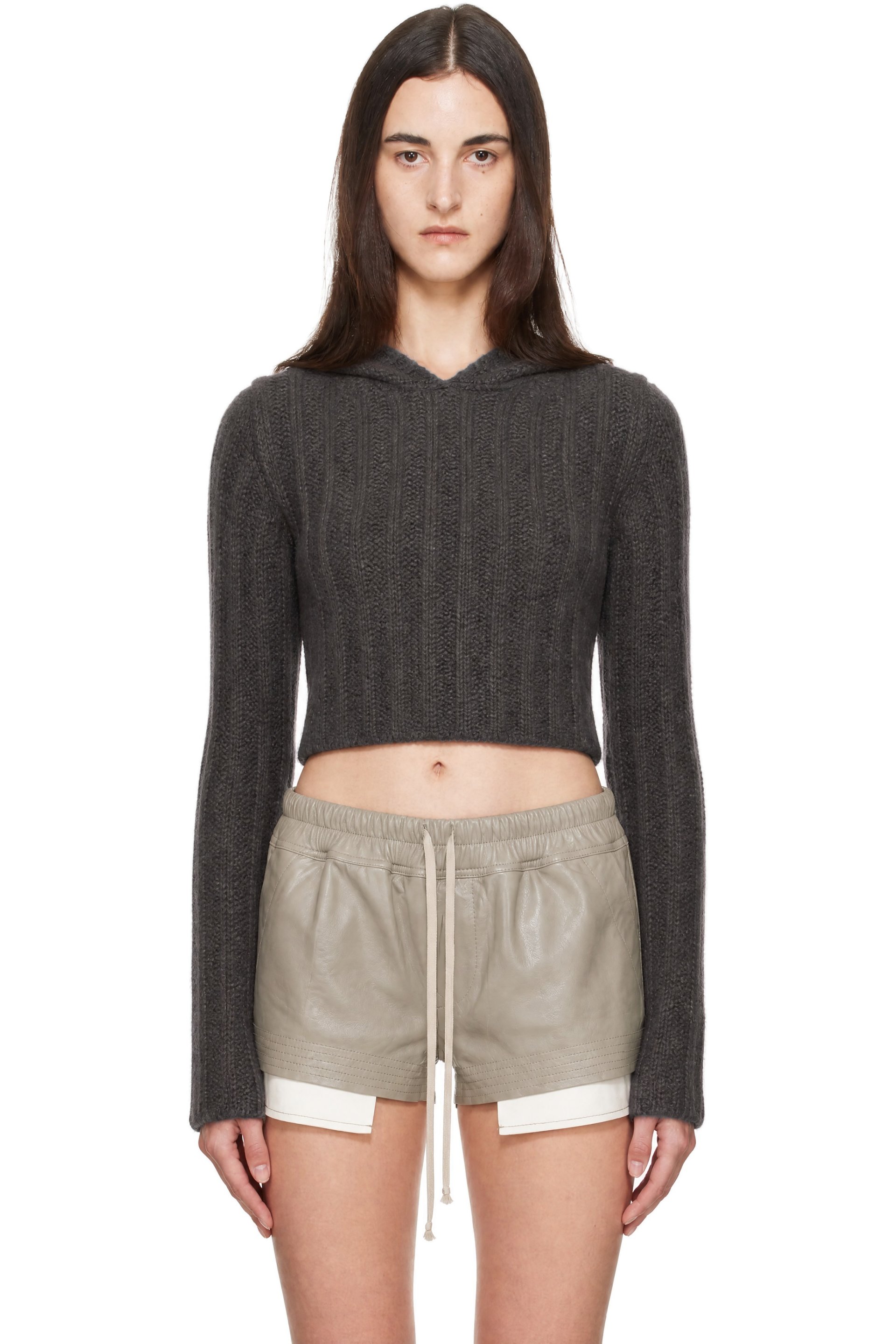 Rick Owens - Pull à capuche écourté gris - Tower