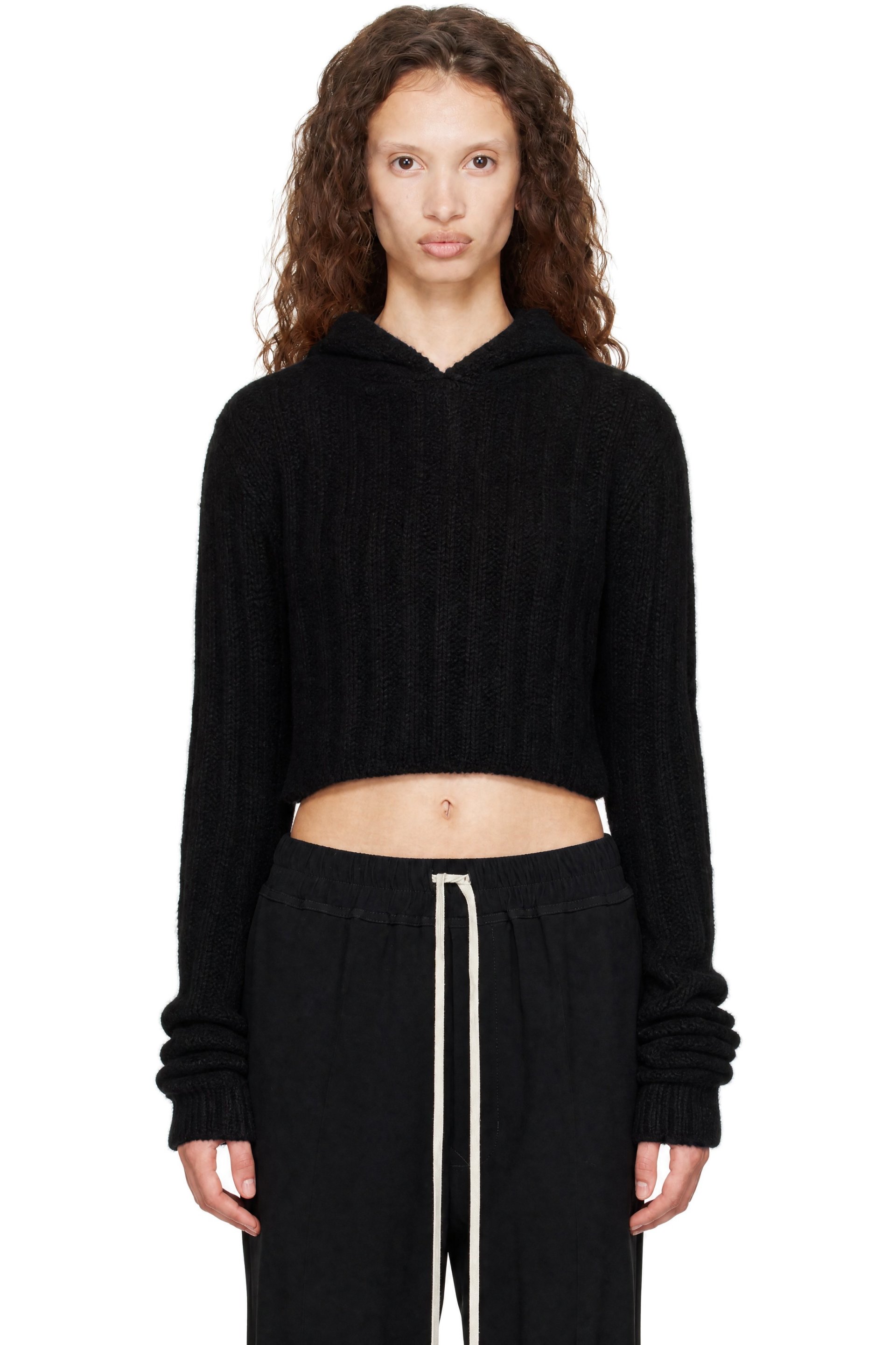 Rick Owens - Black Tower Cropped Hoodie