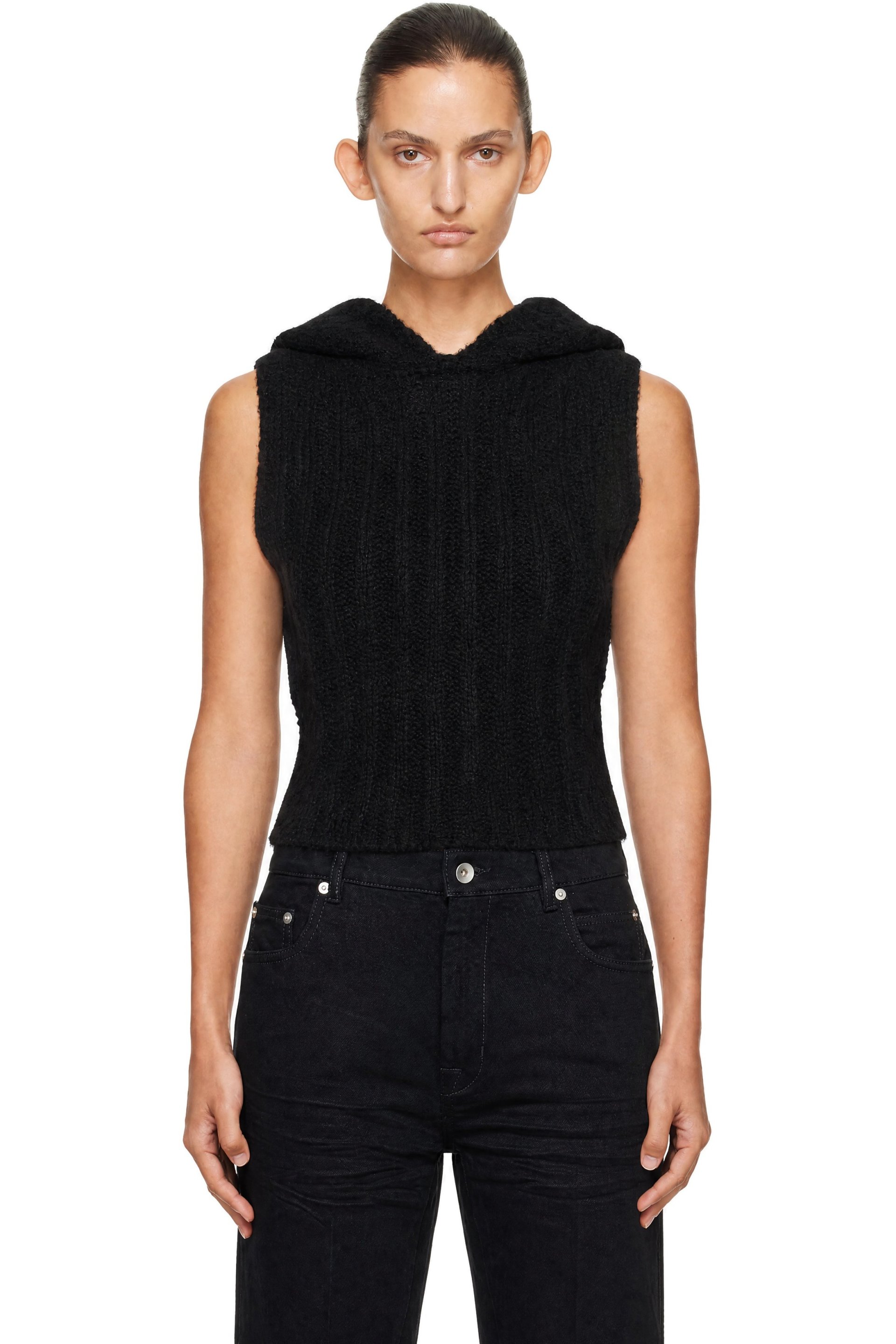 Rick Owens - Black Tower Cropped Tank Hoodie