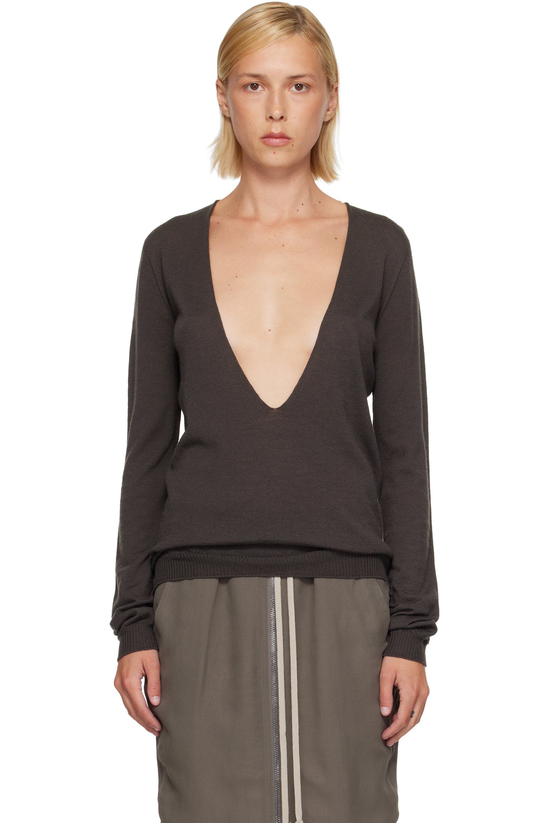 Rick Owens - Gray Tower Extreme V-Neck Sweater