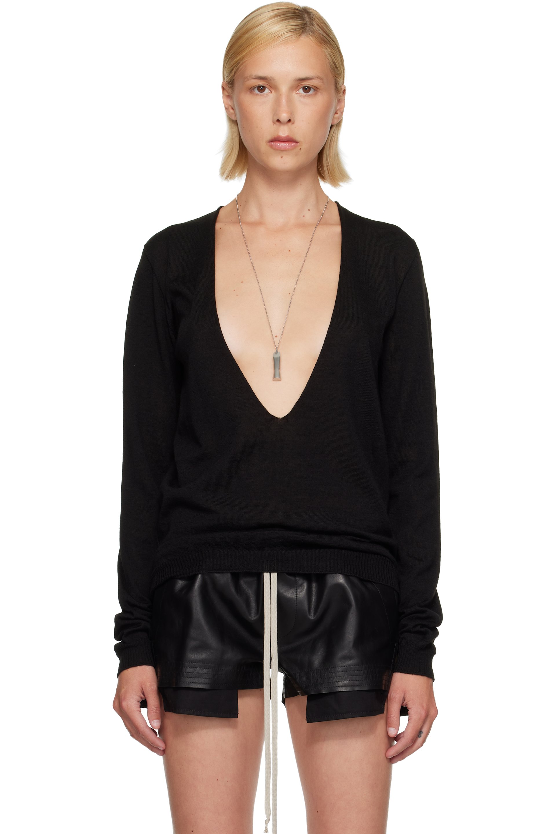 Rick Owens - Black Tower Extreme V-Neck Sweater