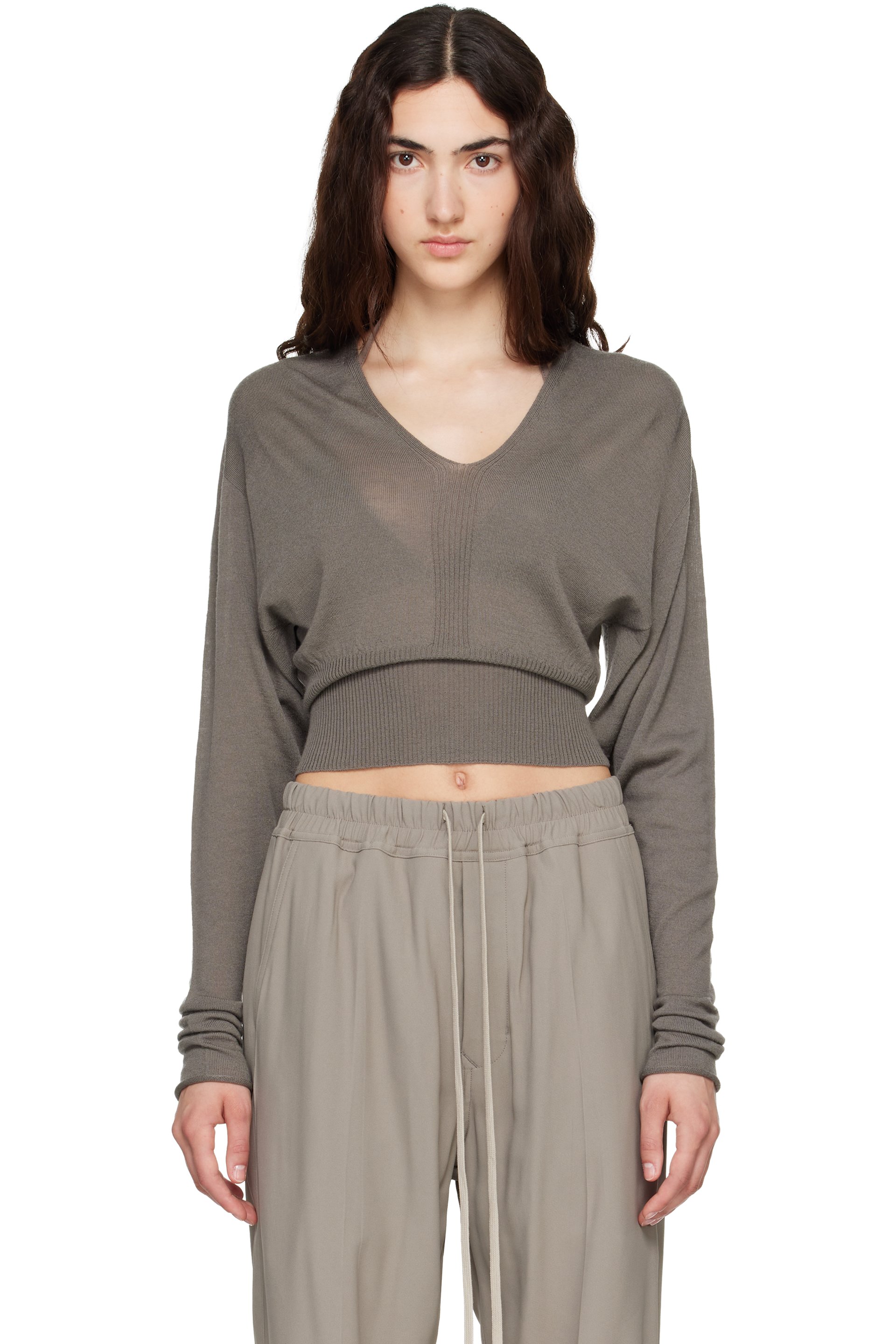 Rick Owens - Taupe Tower V Cropped Sweater