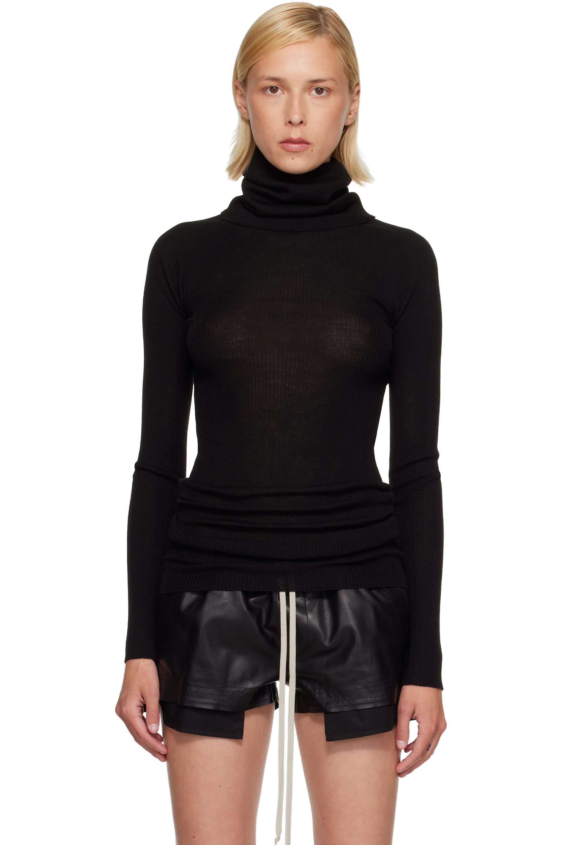 Rick Owens - 블랙 타워 LS 튜브 터틀넥 탑