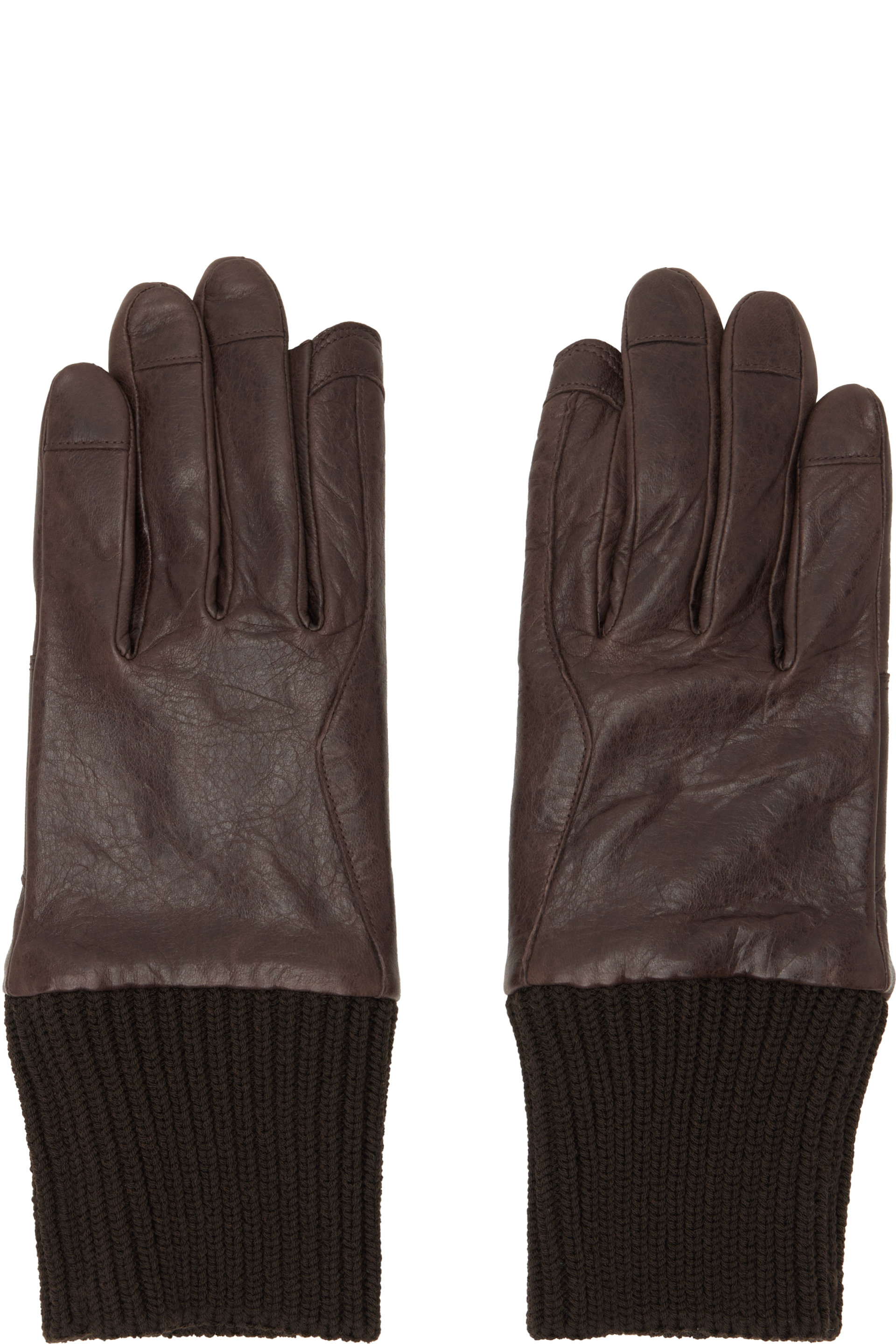 Rick Owens - Gants bruns à revers en tricot côtelé - Tower