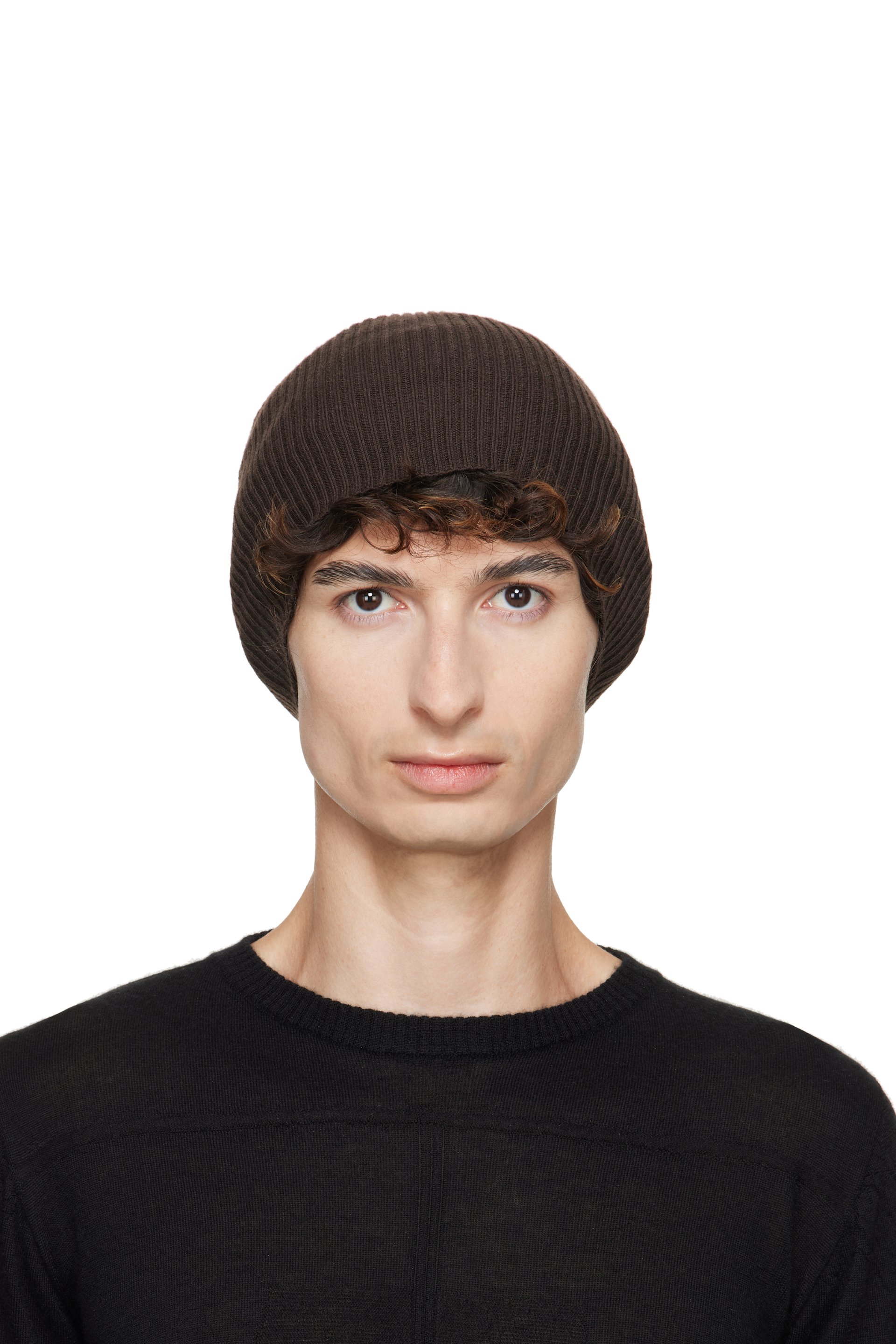 Rick Owens - Brown Tower Ribbed Beanie