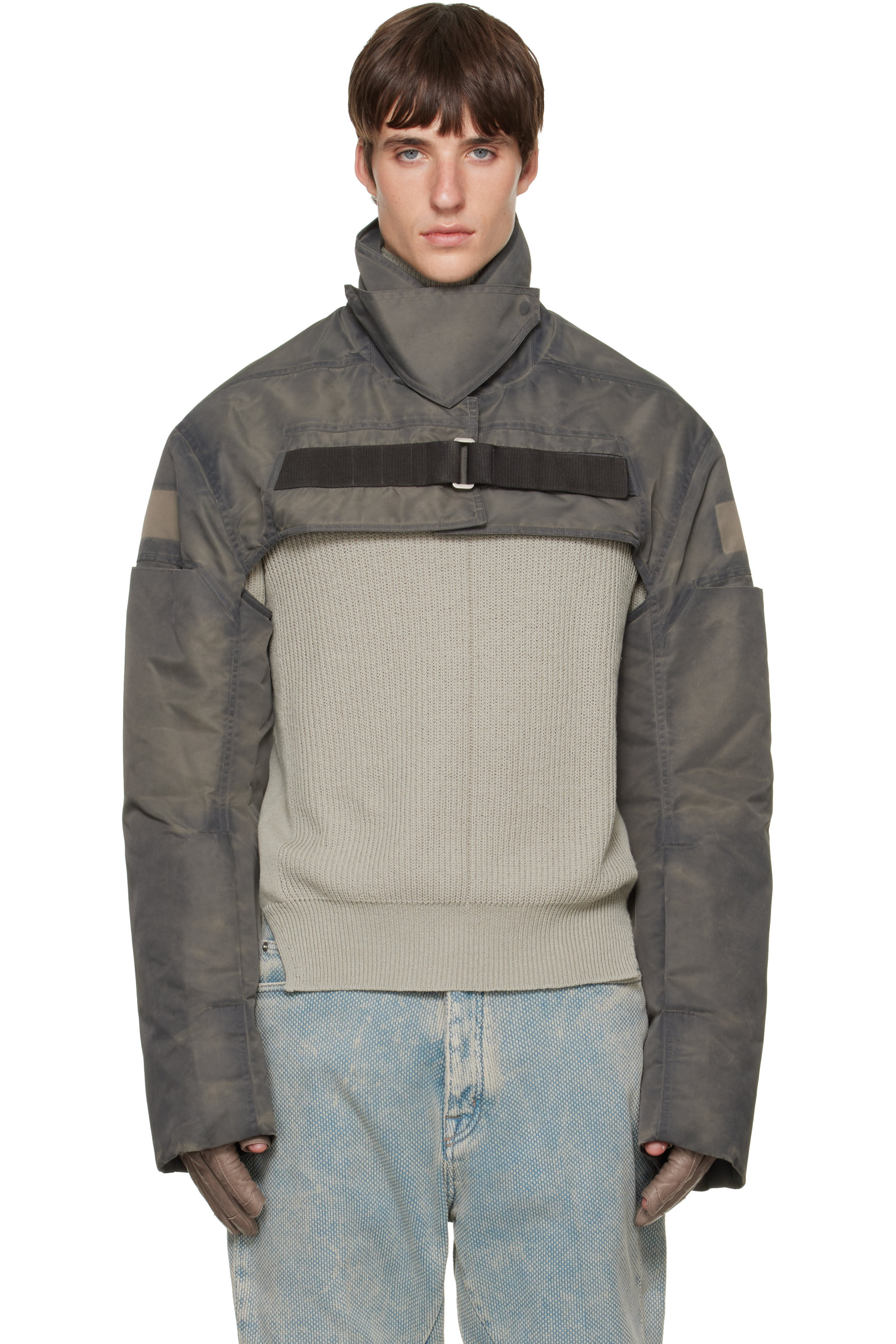 Rick Owens - Gray Tower Cropped Mac Bomber Jacket