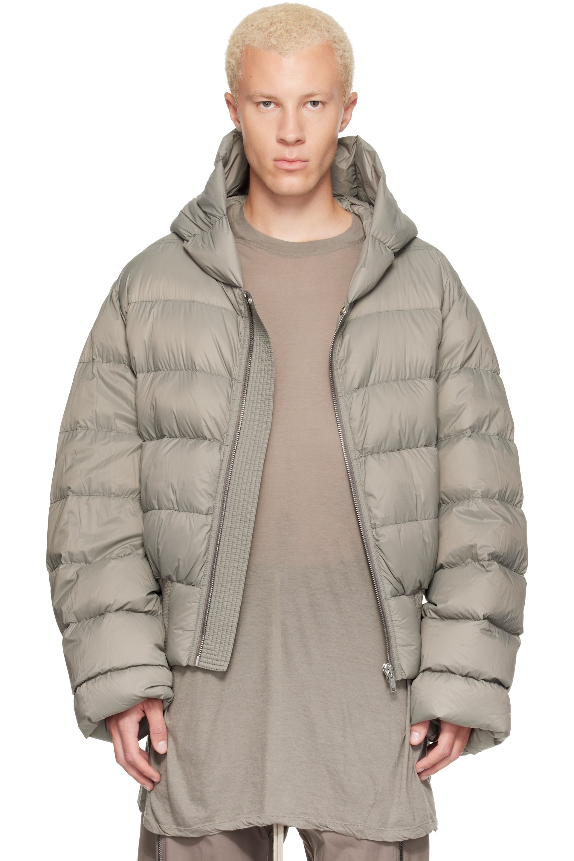 Rick Owens - Khaki Tower Nylon Duvet Hooded Down Jacket