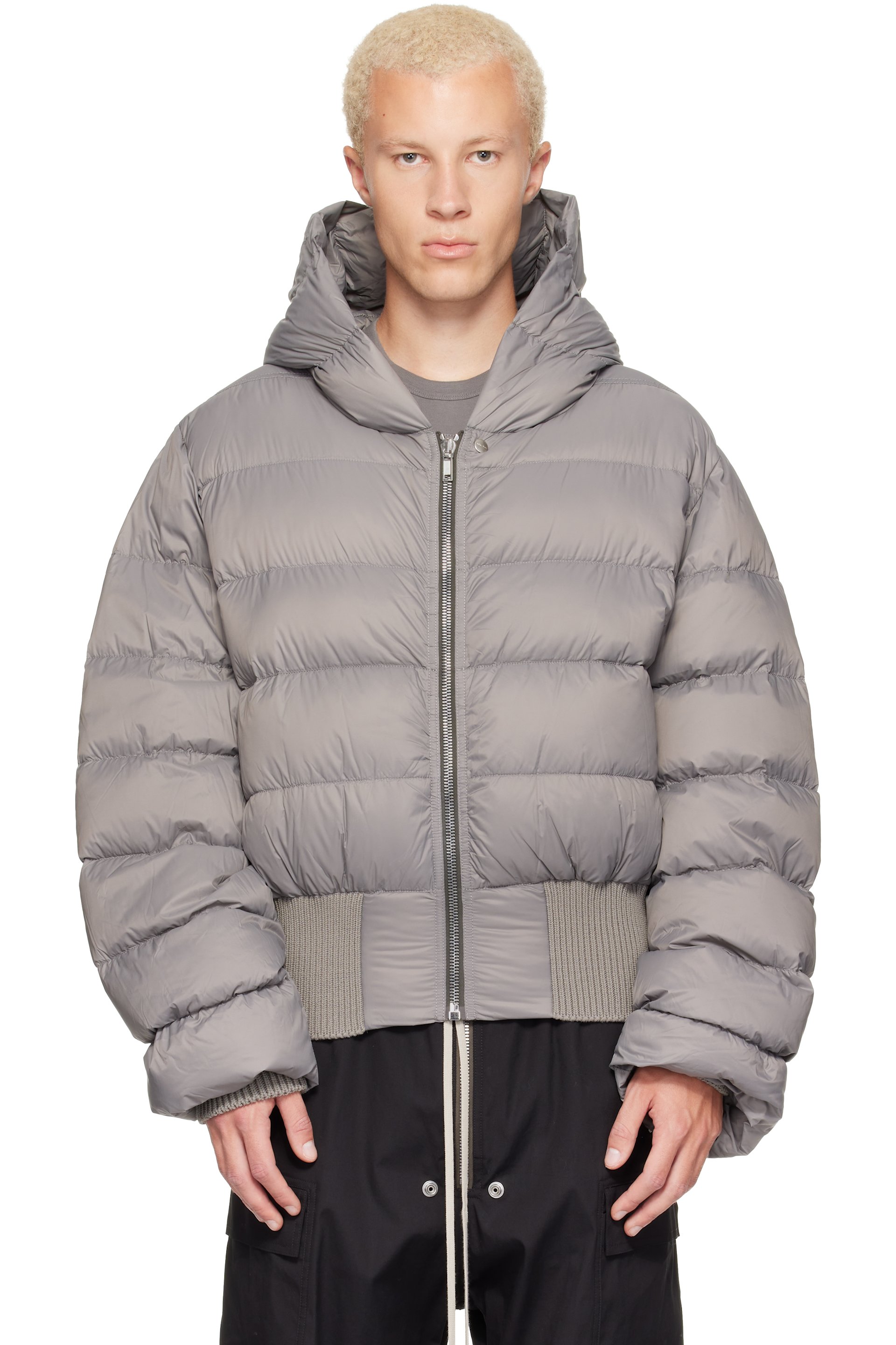 Rick Owens - Gray Tower Nylon Duvet Hooded Down Jacket
