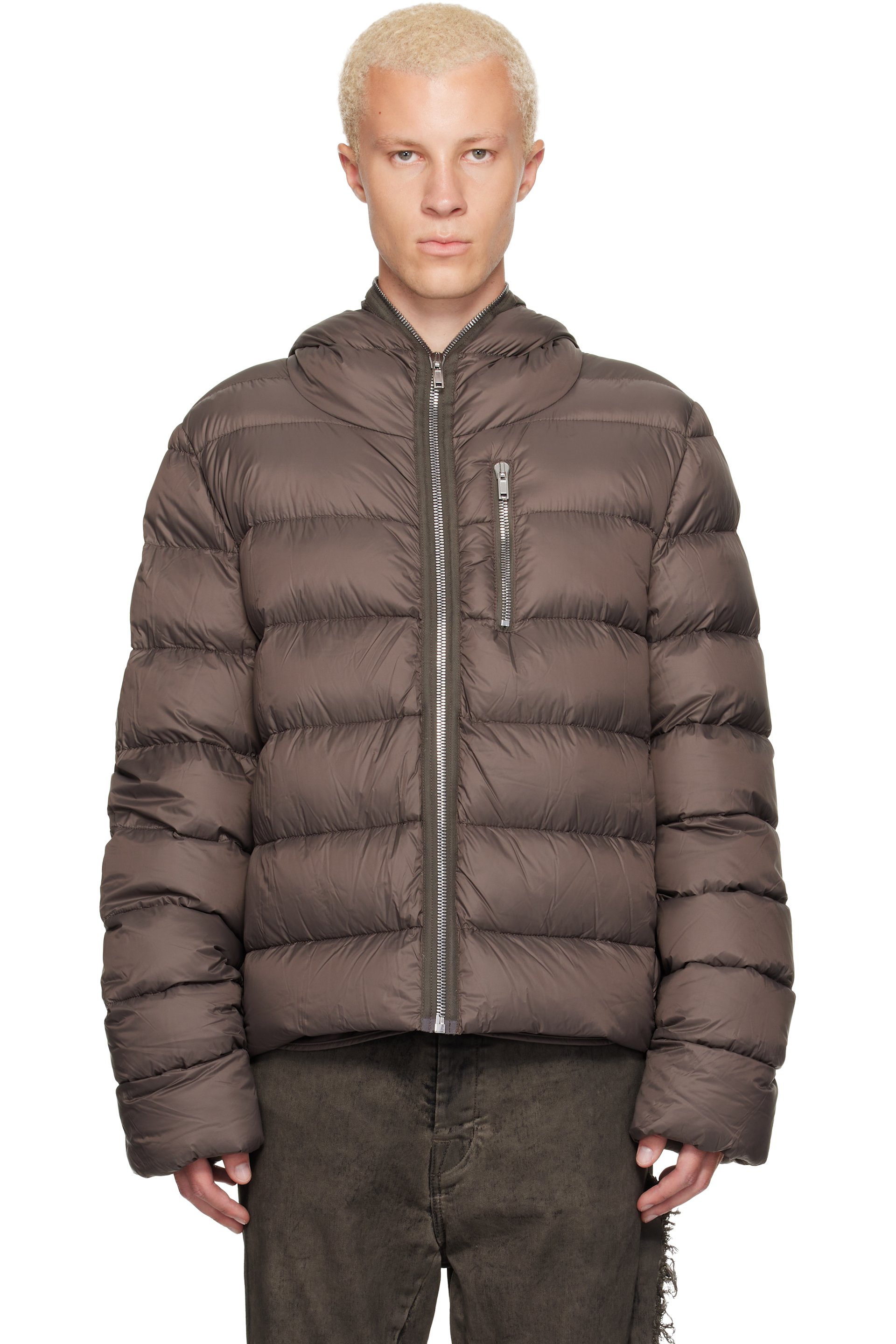 Rick Owens - Taupe Tower Hooded Down Jacket