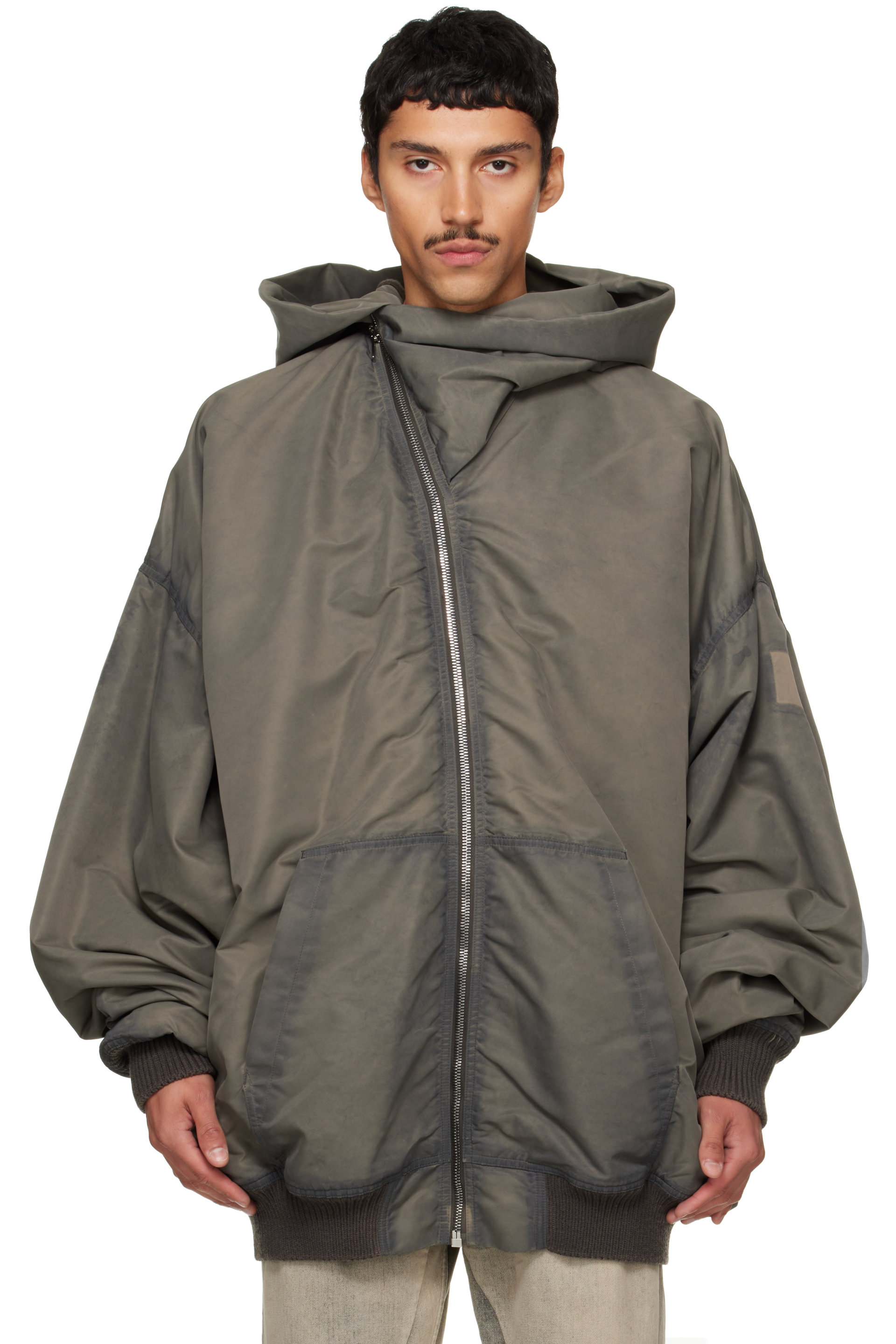 Rick Owens - Blouson aviateur Mountain Hun gris à capuche - Tower
