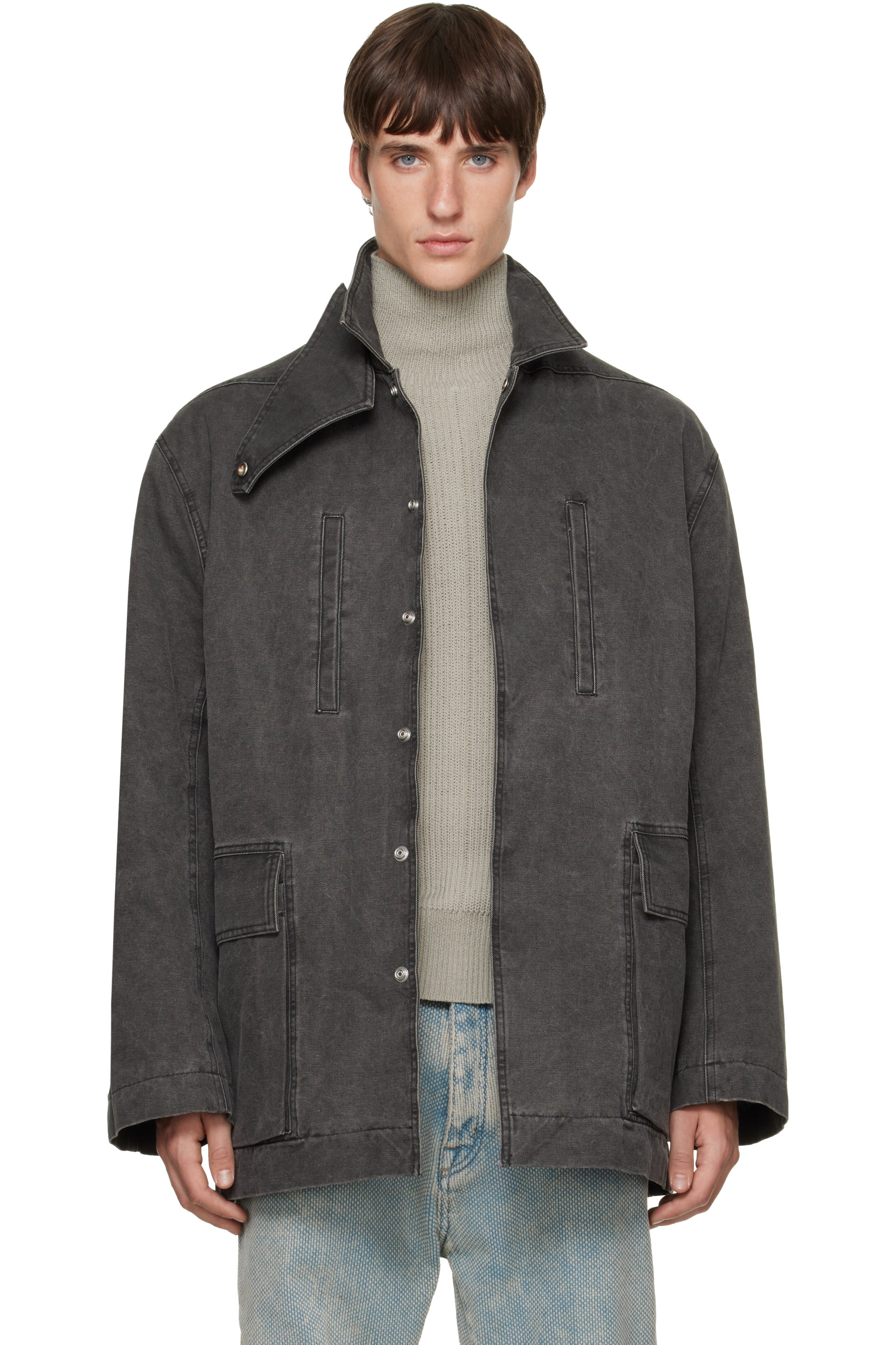 Rick Owens - Gray Tower Collared Mac Jacket
