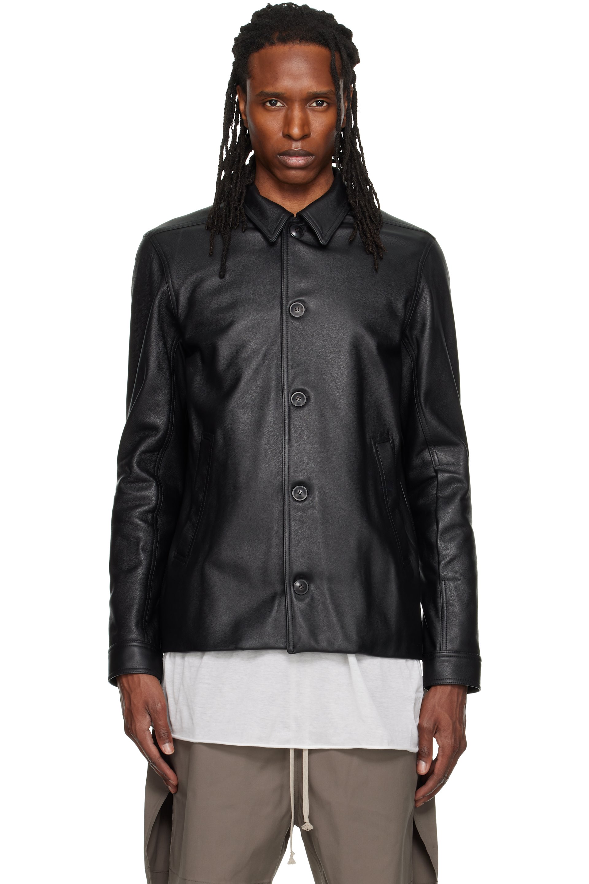 Rick Owens - Black Buttoned Brad Leather Jacket