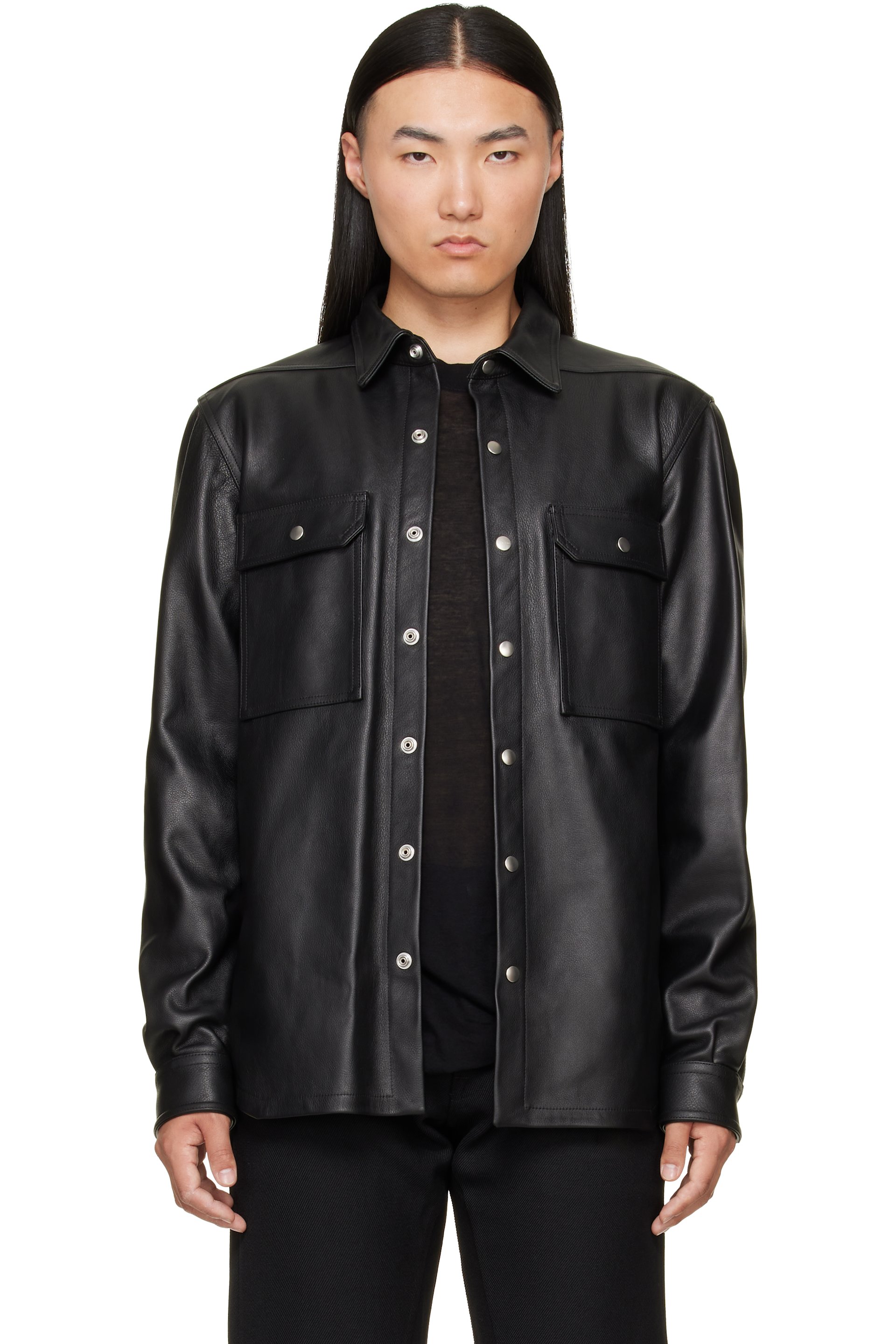 Rick Owens - Black Tower Leather Overshirt