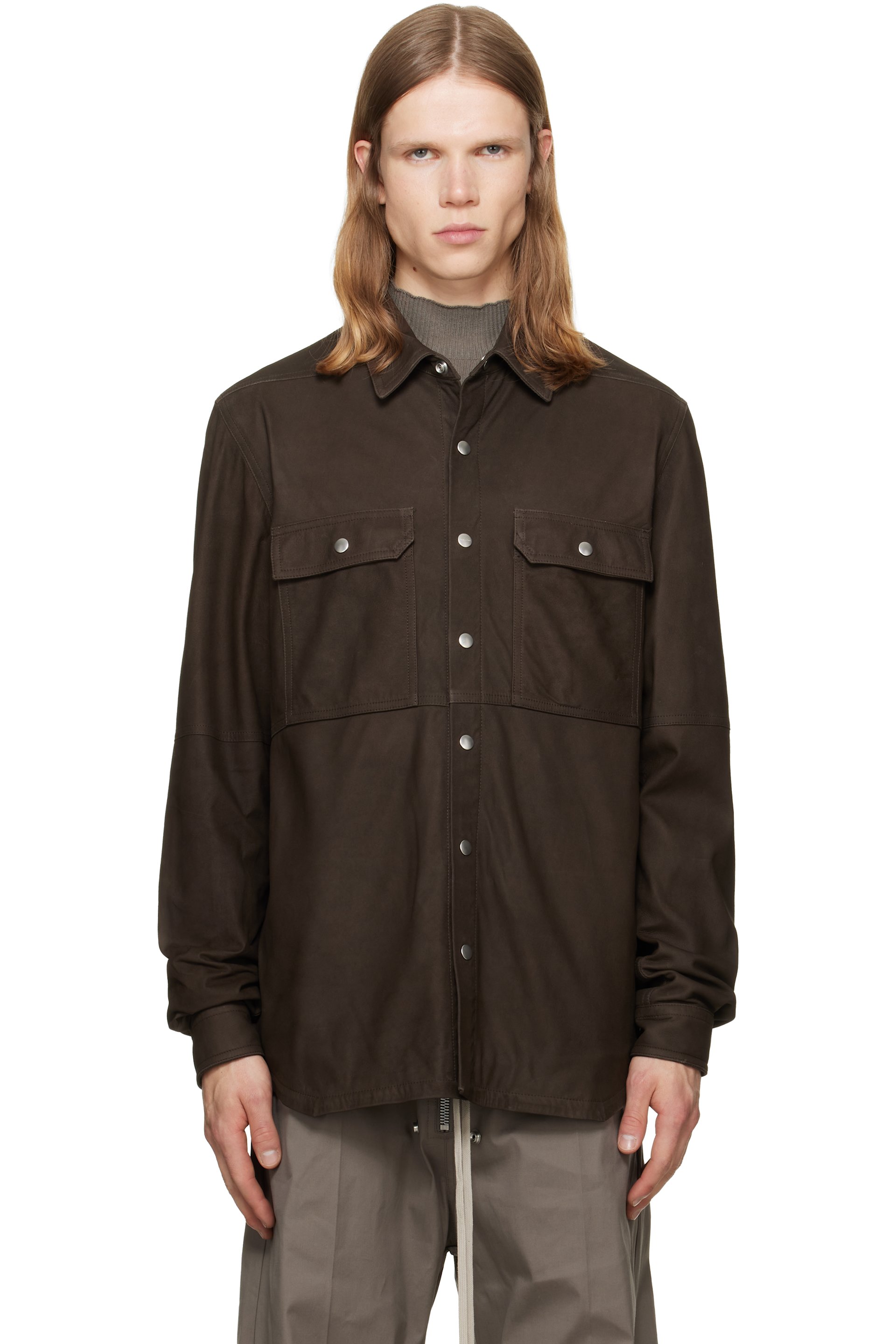 Rick Owens - Brown Tower Leather Overshirt