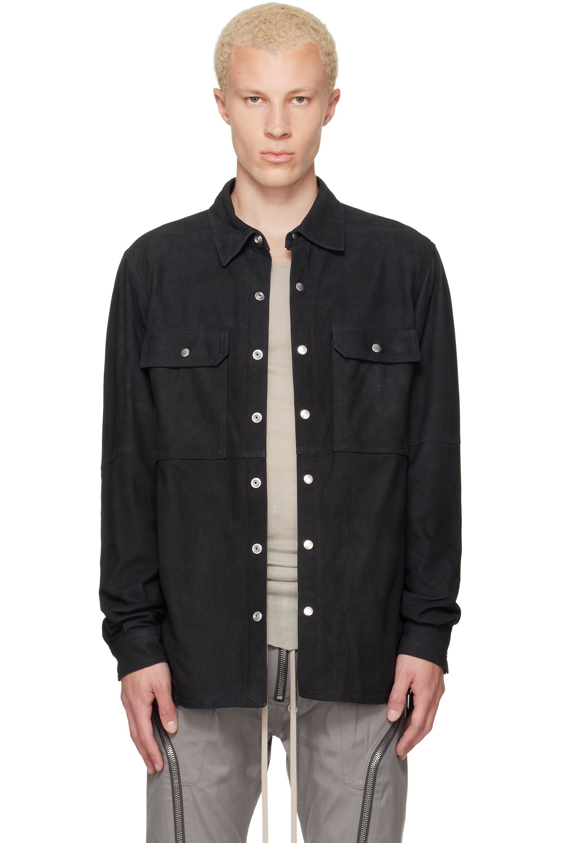 Rick Owens - Black Tower Suede Overshirt